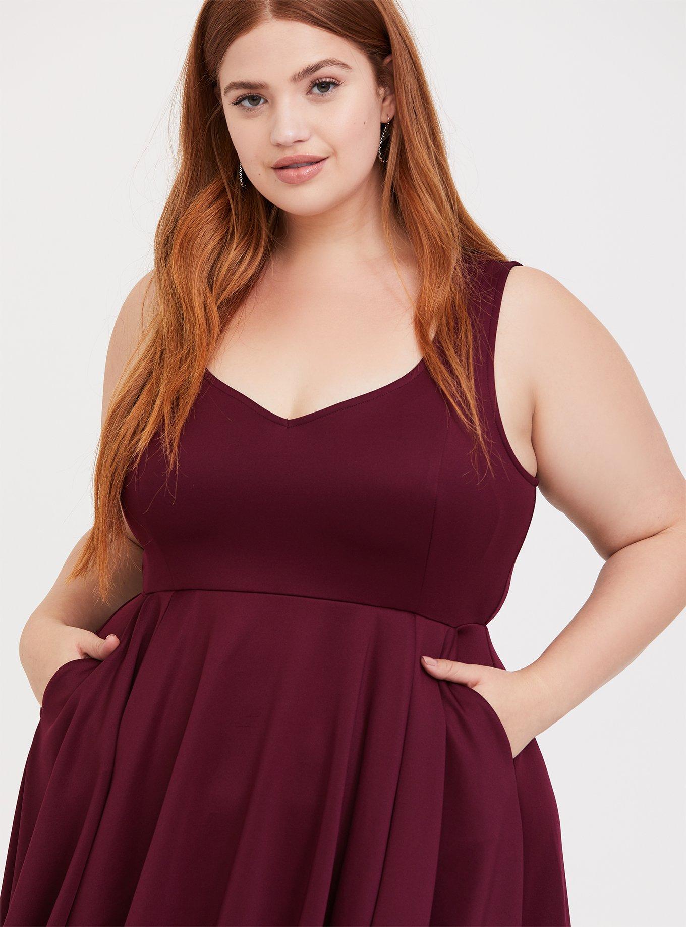 Plus Size Special Occasion Burgundy Red Scuba Knit Hi-Lo Gown, NONEC, alternate