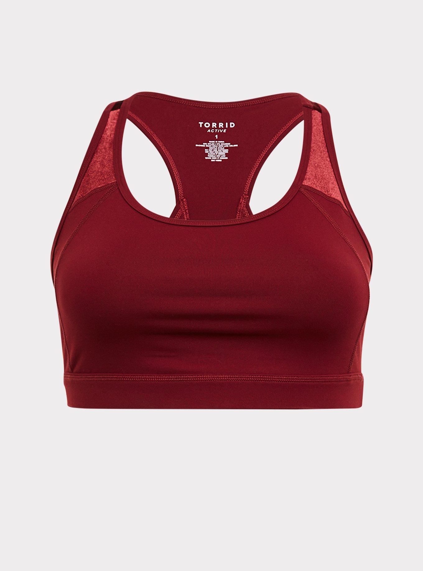Plus Size - Burgundy Red Velvet Inset Wicking Active Sports Bra - Torrid