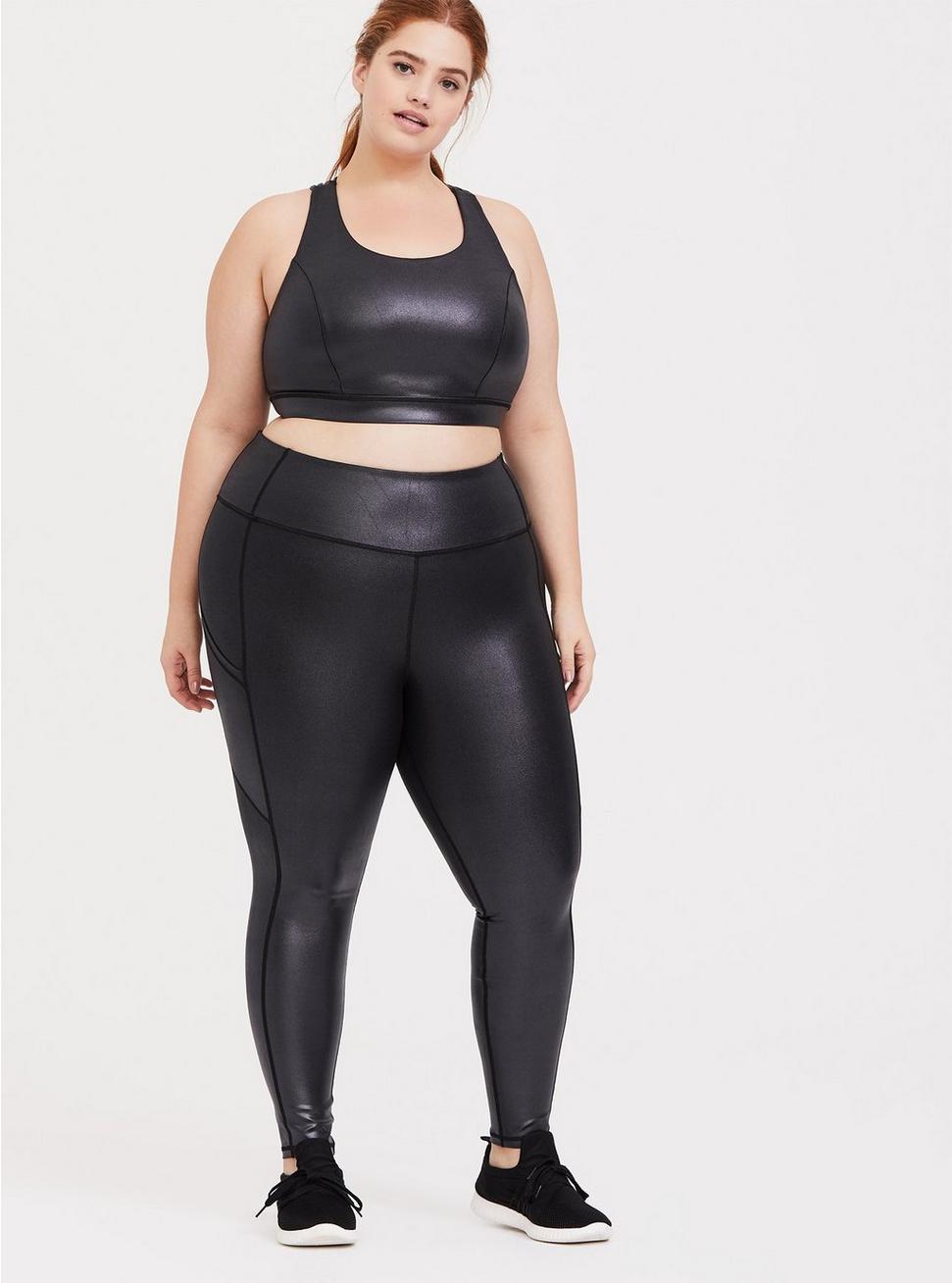 Plus Size - Black Sparkle Coated Wicking Active Legging with Pockets ...