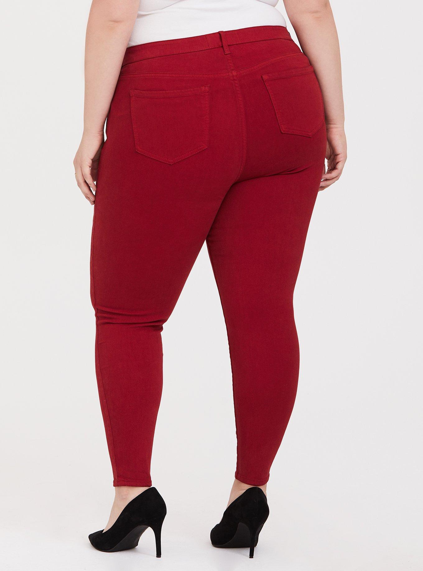 Womens Plus Size Burgundy Red Denim skinny jeans Stretch Pants