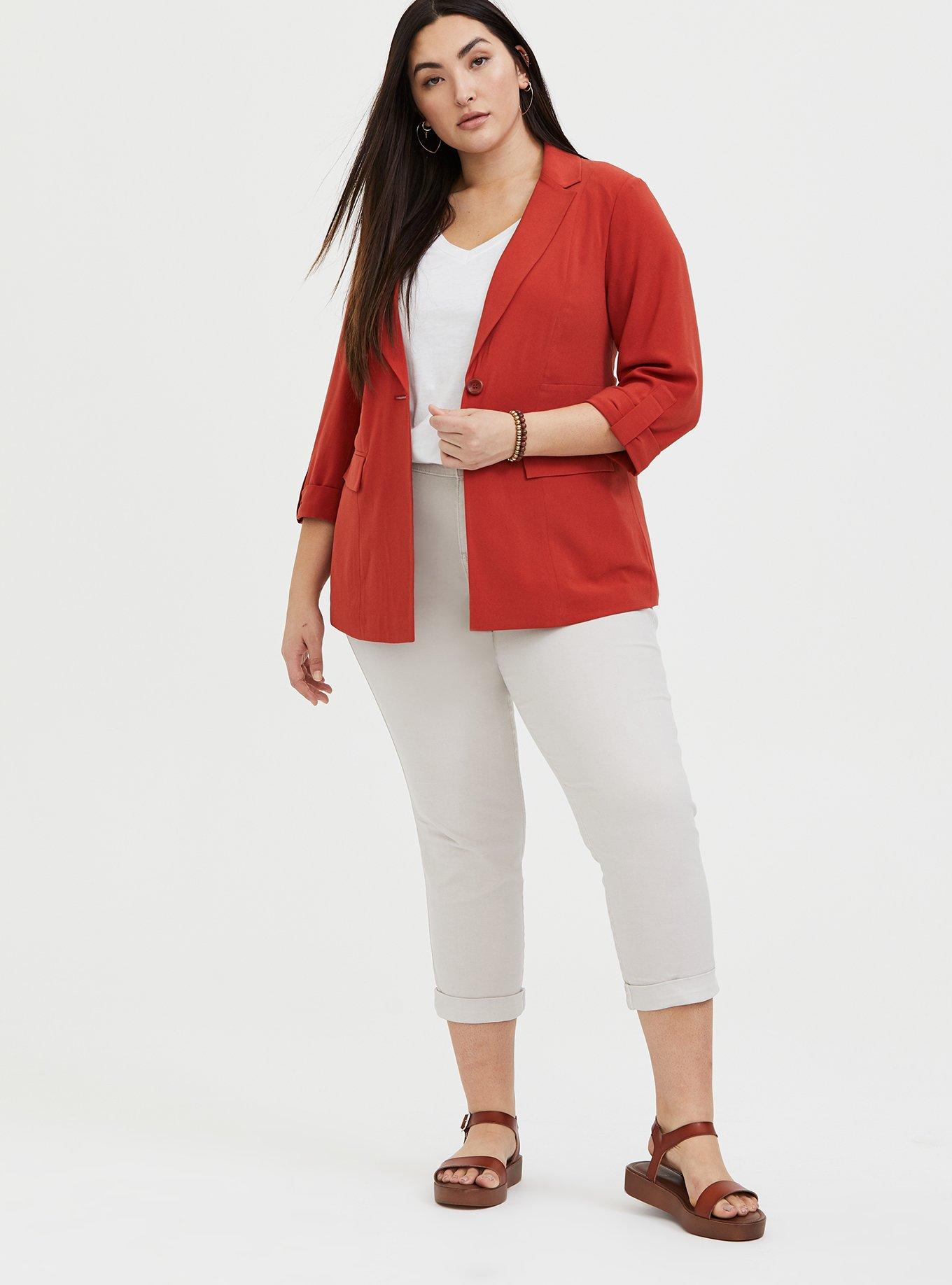 Plus Size Studio Crepe Long Line Blazer, RED, alternate