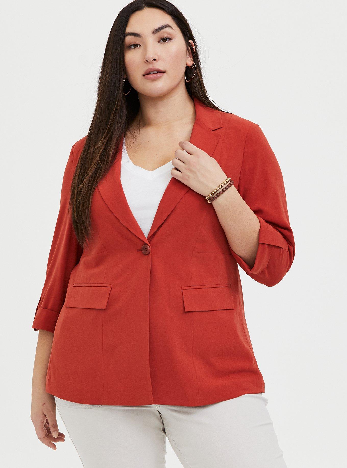 Plus Size Studio Crepe Long Line Blazer, RED, alternate