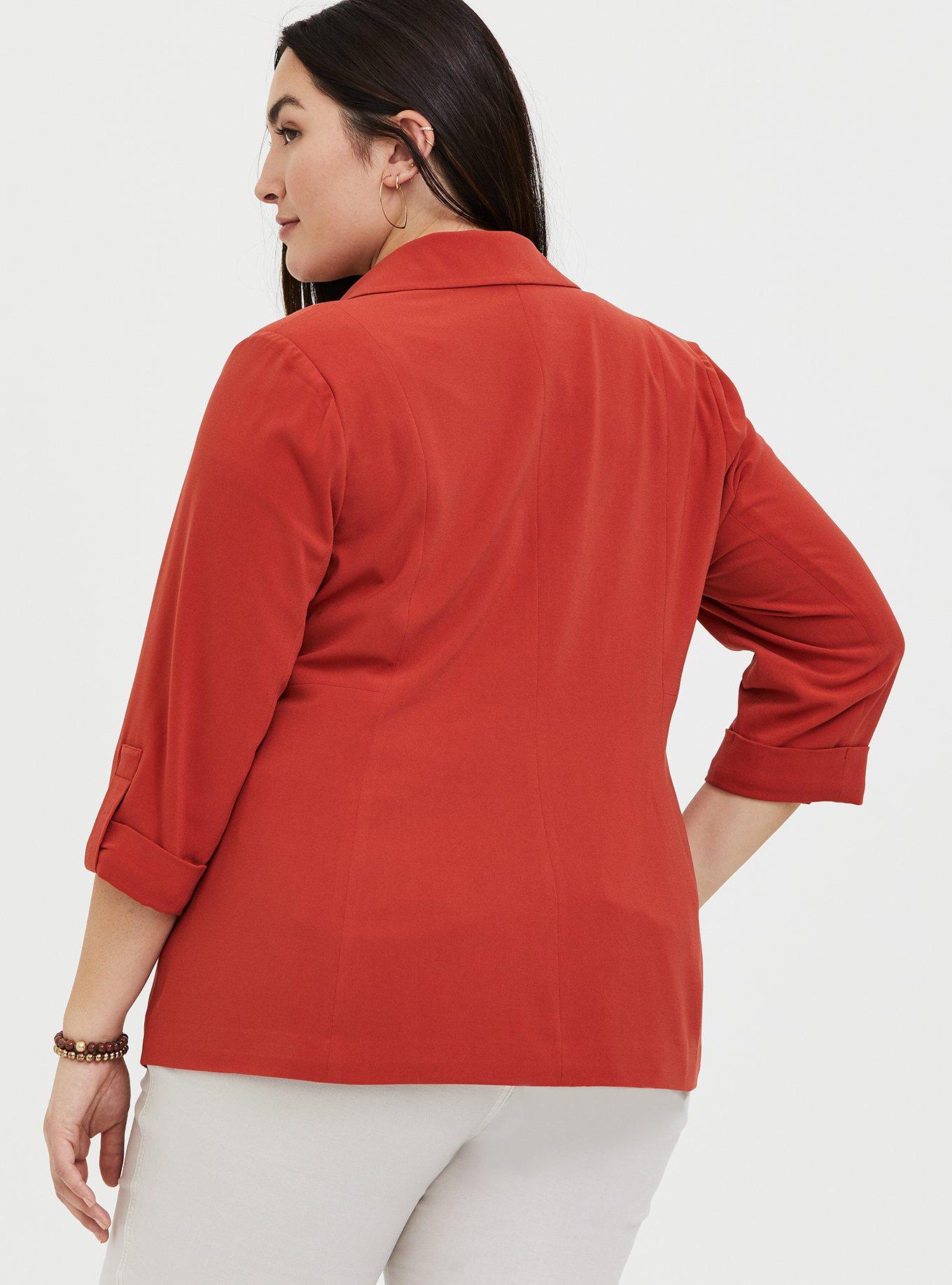 Plus Size Studio Crepe Long Line Blazer, RED, alternate