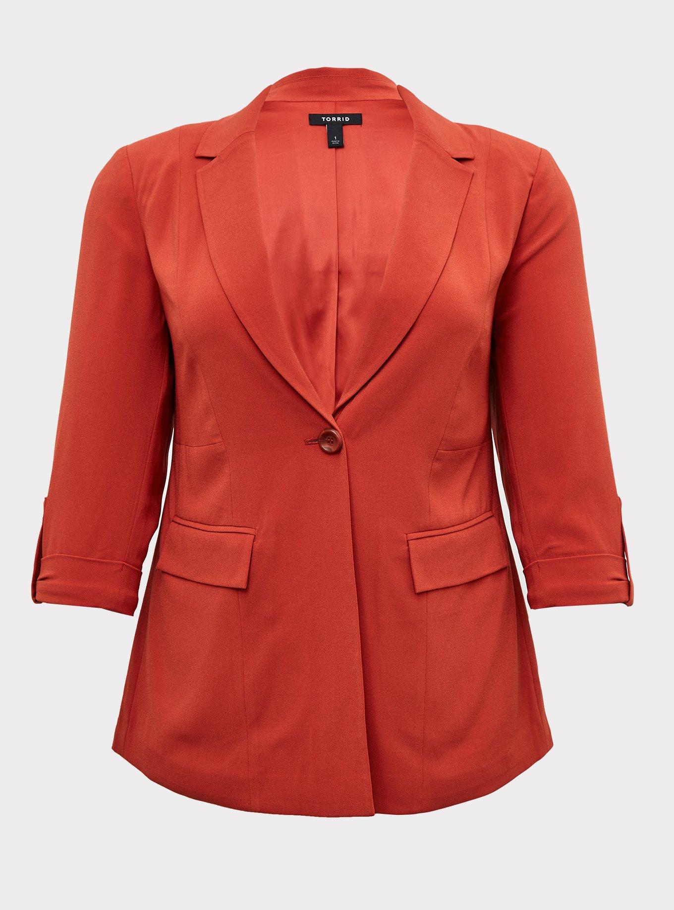 Plus Size Studio Crepe Long Line Blazer, RED, hi-res