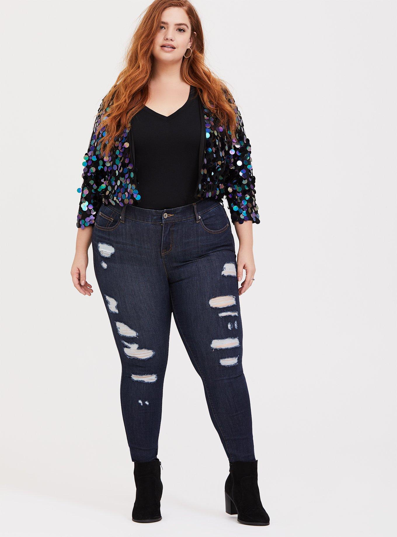 Plus Size Black Paillette Sequin Crop Jacket Torrid