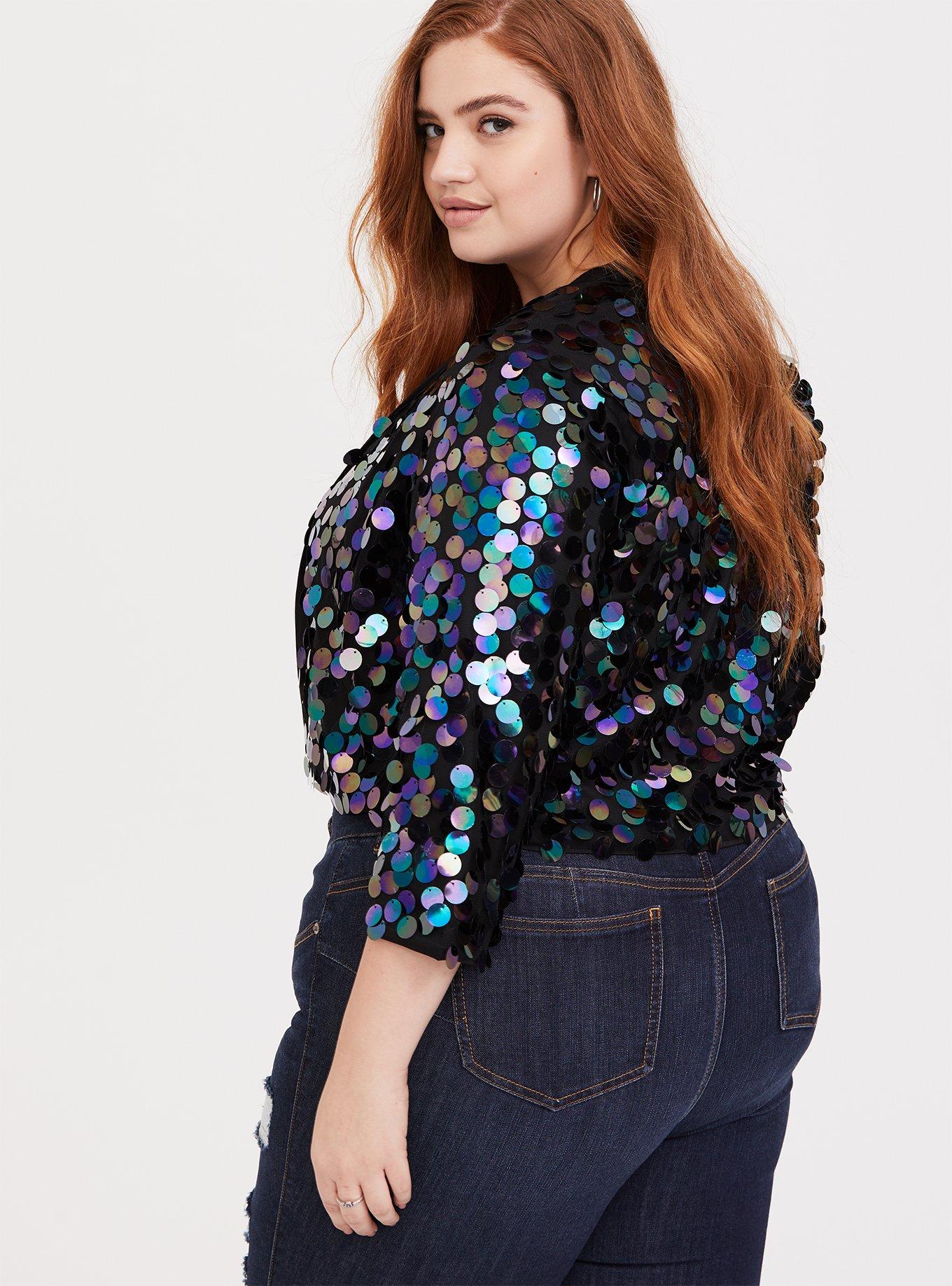 Plus Size Black Paillette Sequin Crop Jacket Torrid