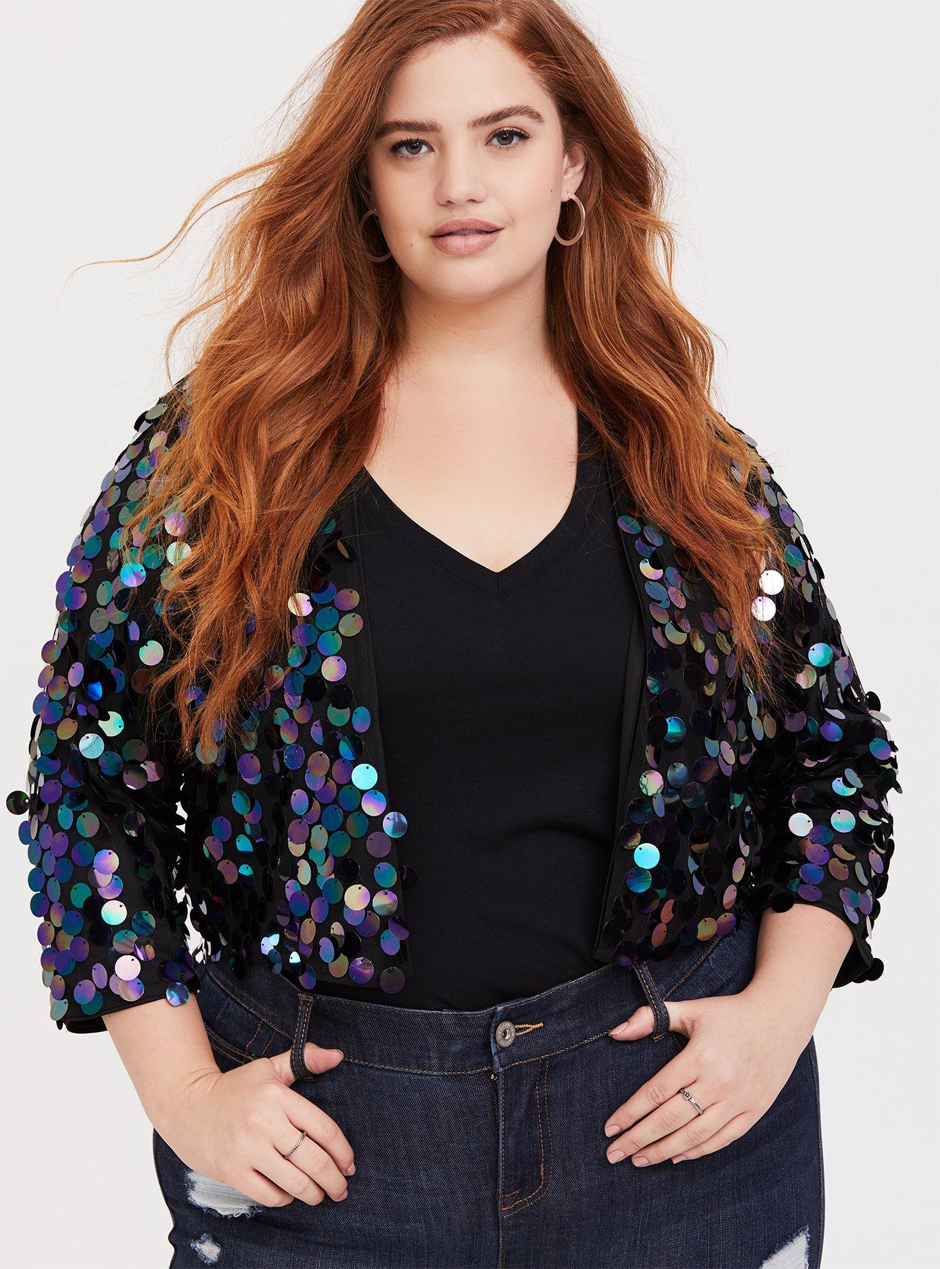 Plus Size - Black & Silver Sequin Zip Hoodie - Torrid