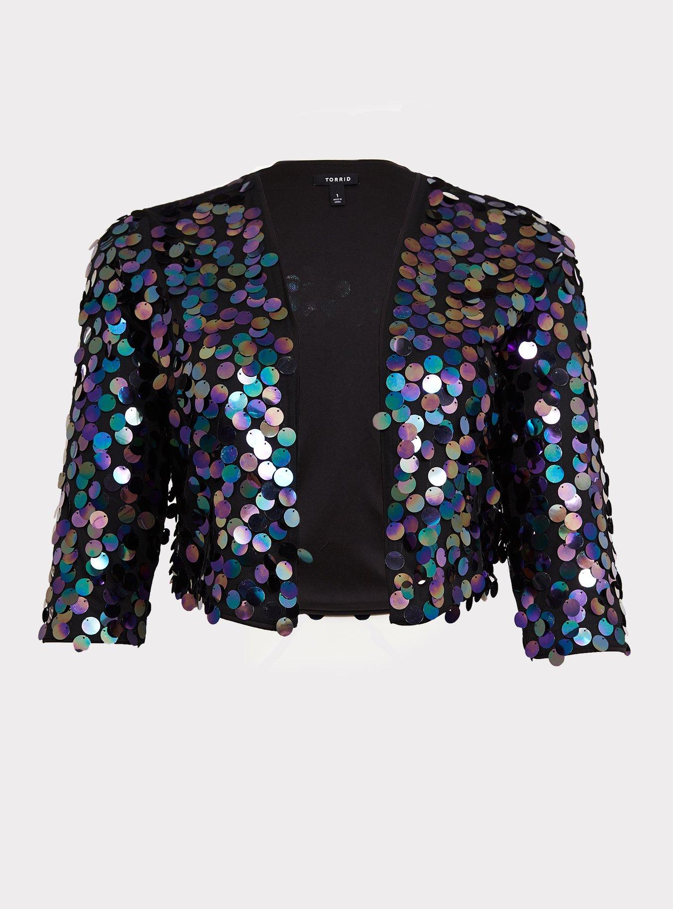 Black Paillette Sequin Crop Jacket, , hi-res