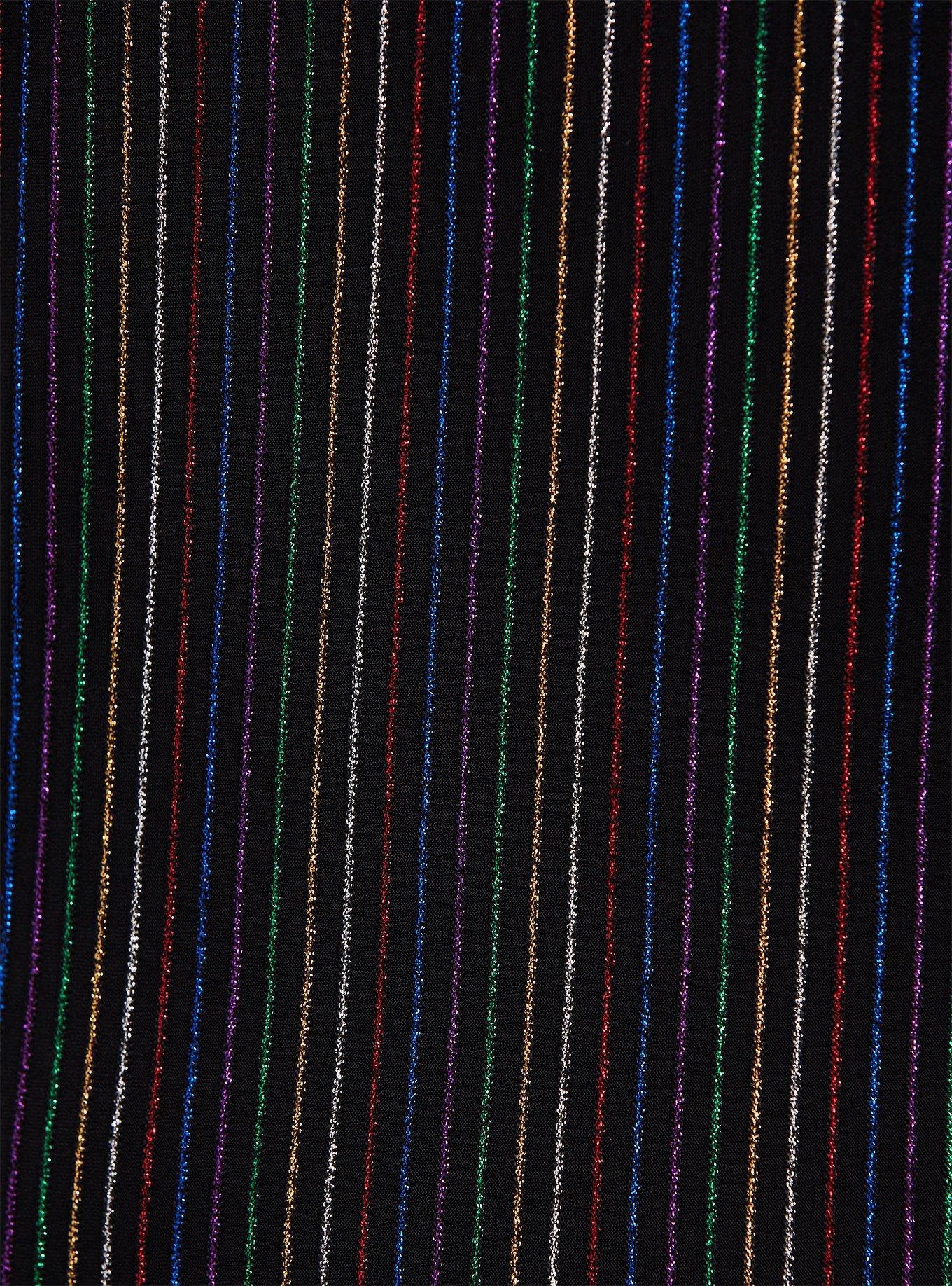 Black & Rainbow Stripe Rib Crisscross Long Sleeve Tee, RAINBOW, alternate