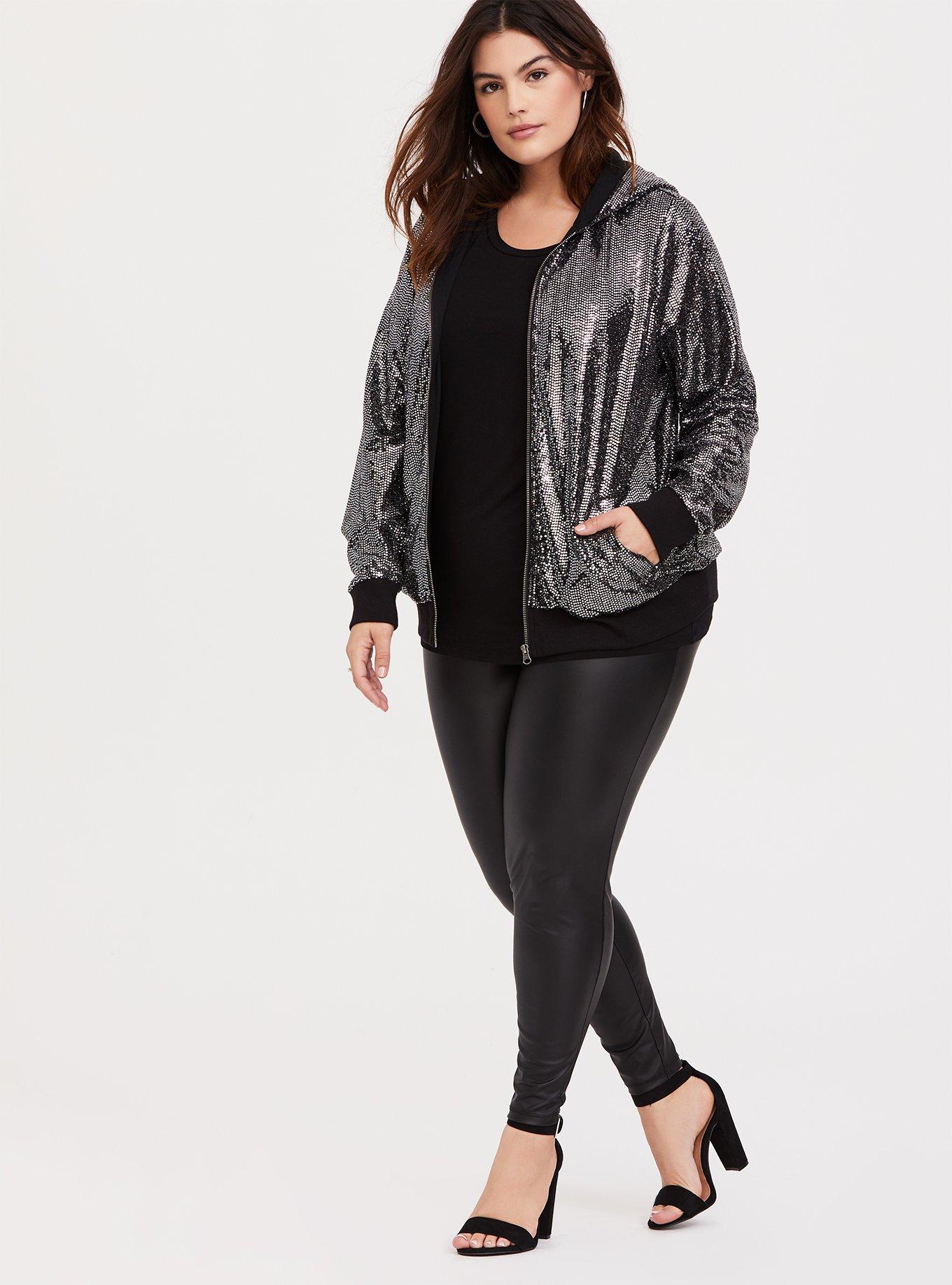 Plus Size Black Sequin Hoodie