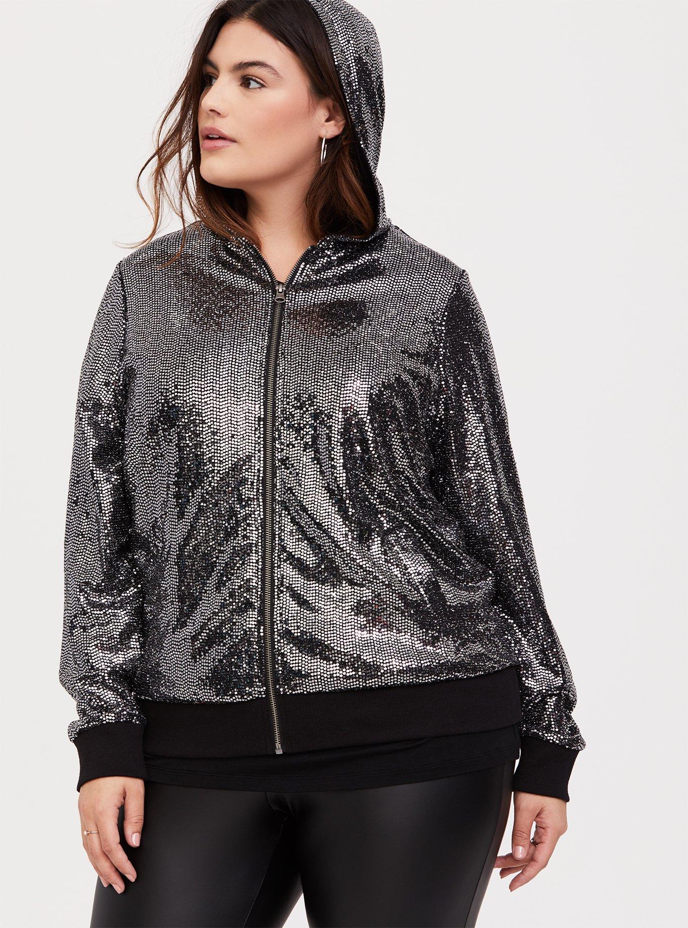 Plus Size Black Sequin Hoodie