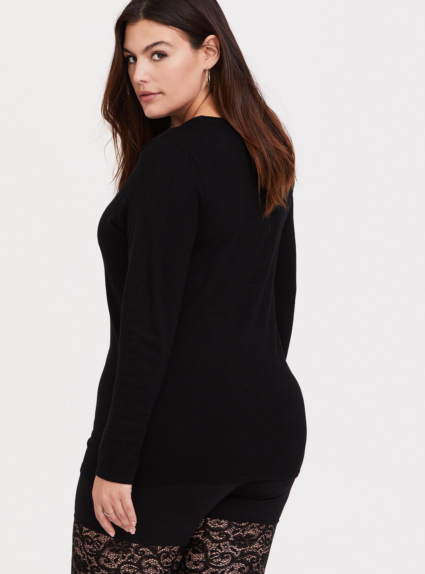 Plus Size Black Sweater Knit Lace Front Crisscross Top Torrid