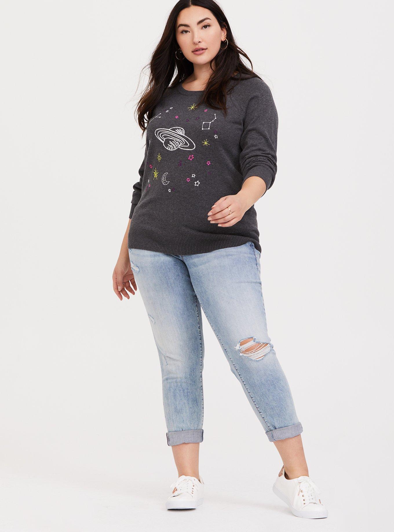 Plus Size Charcoal Grey Neon Galaxy Crew Sweatshirt, , alternate