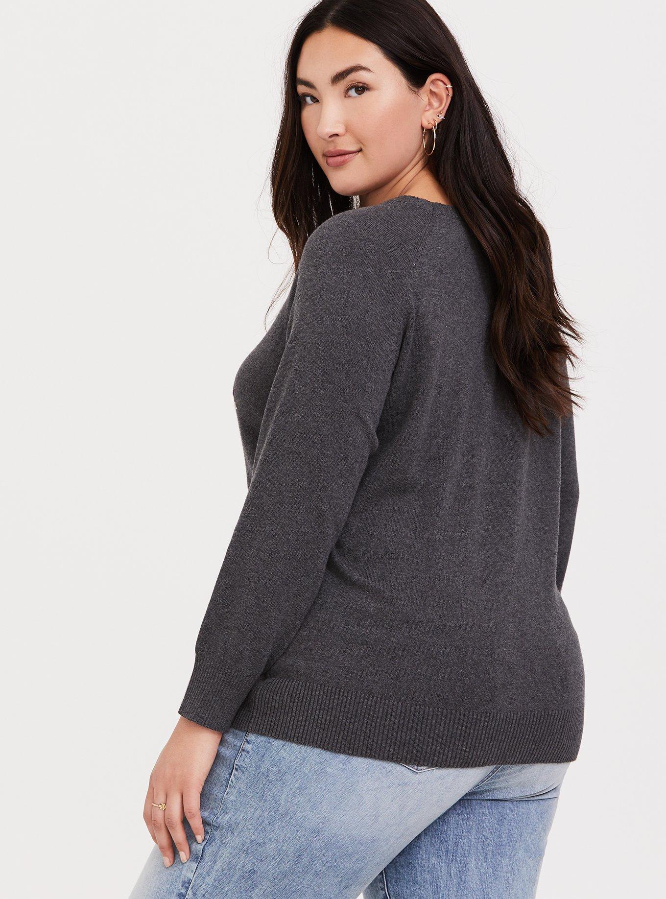 Plus Size Charcoal Grey Neon Galaxy Crew Sweatshirt, , alternate