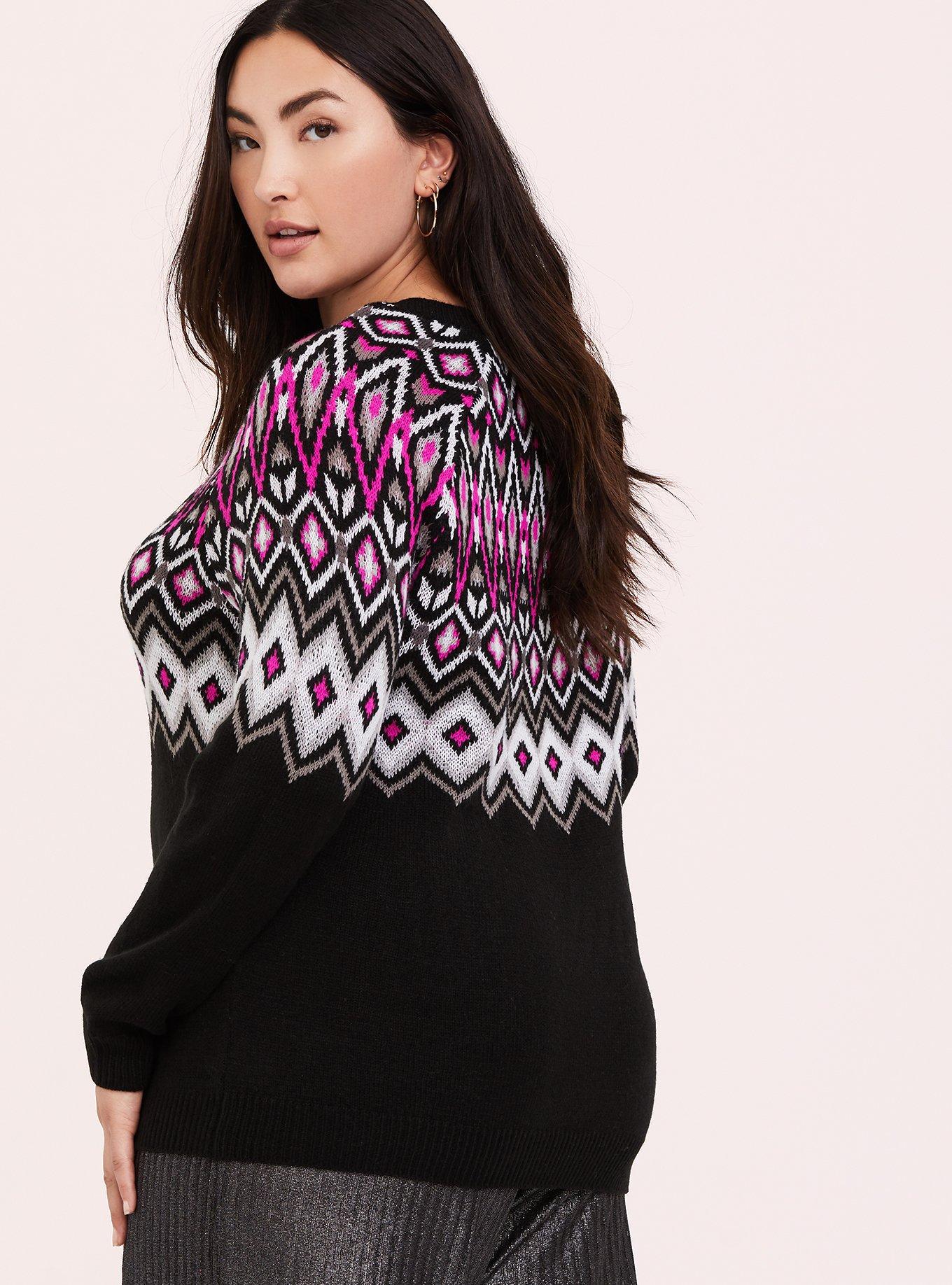 Black & Hot Pink Fair Isle Sweater, DEEP BLACK, alternate