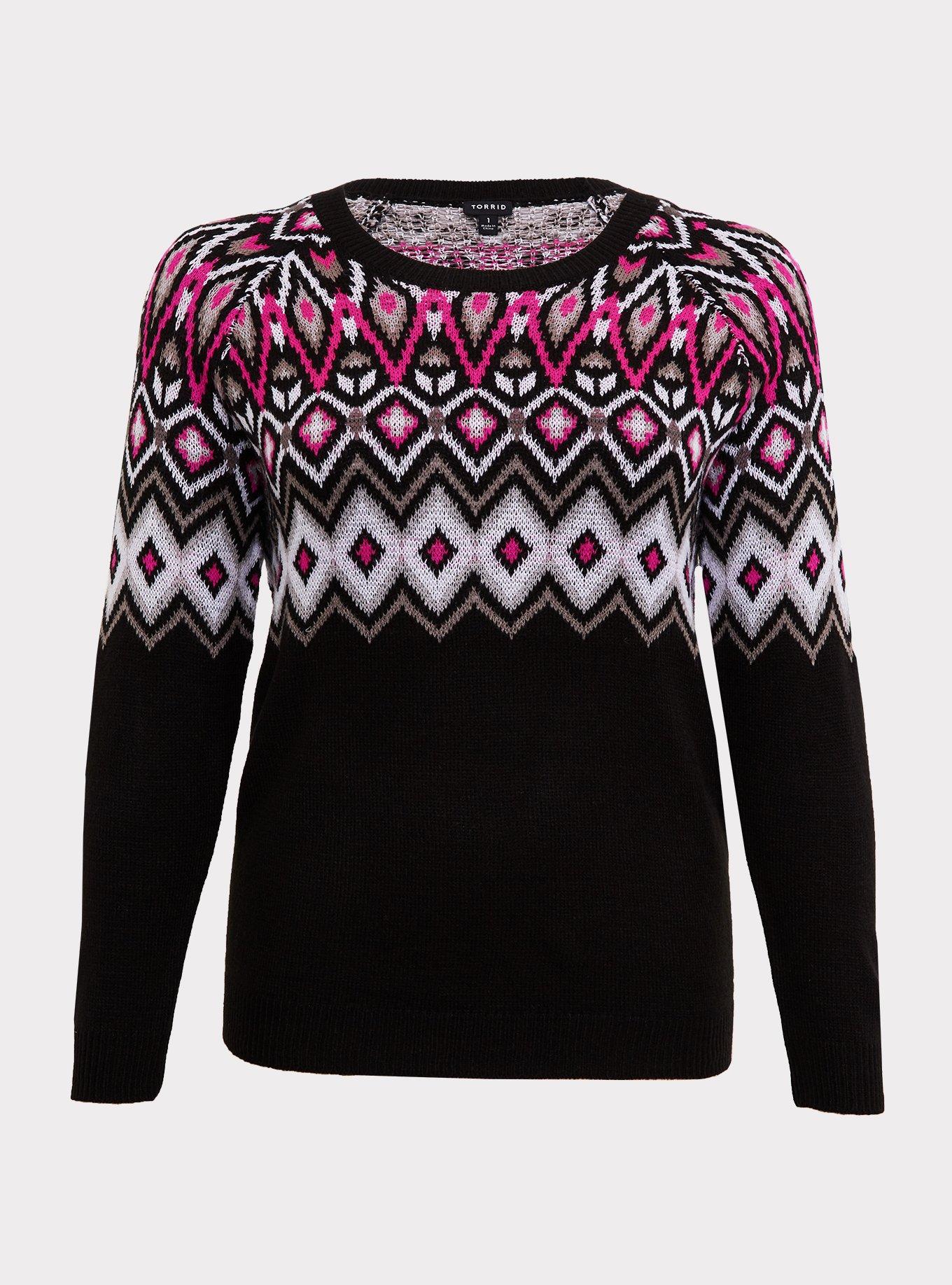 Plus Size - Black & Hot Pink Fair Isle Sweater - Torrid