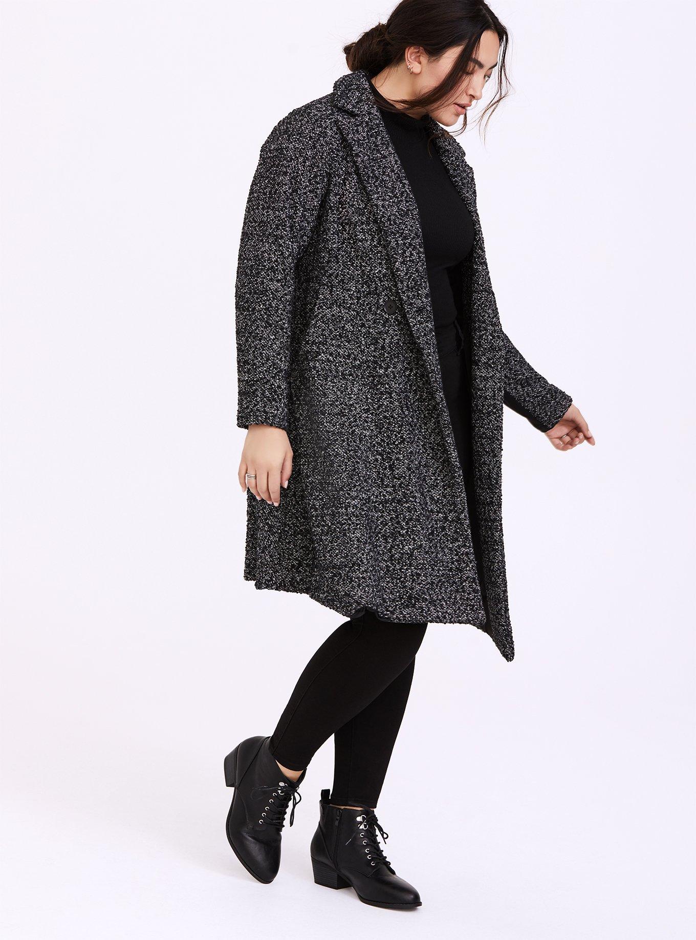 Black & White Boucle Fit & Flare Coat, BLACK WHITE, alternate
