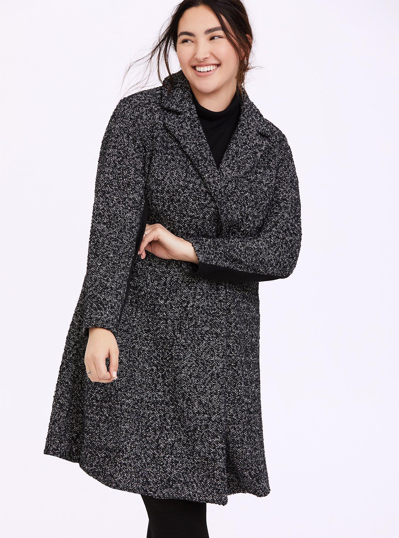 Black & White Boucle Fit & Flare Coat, BLACK WHITE, alternate