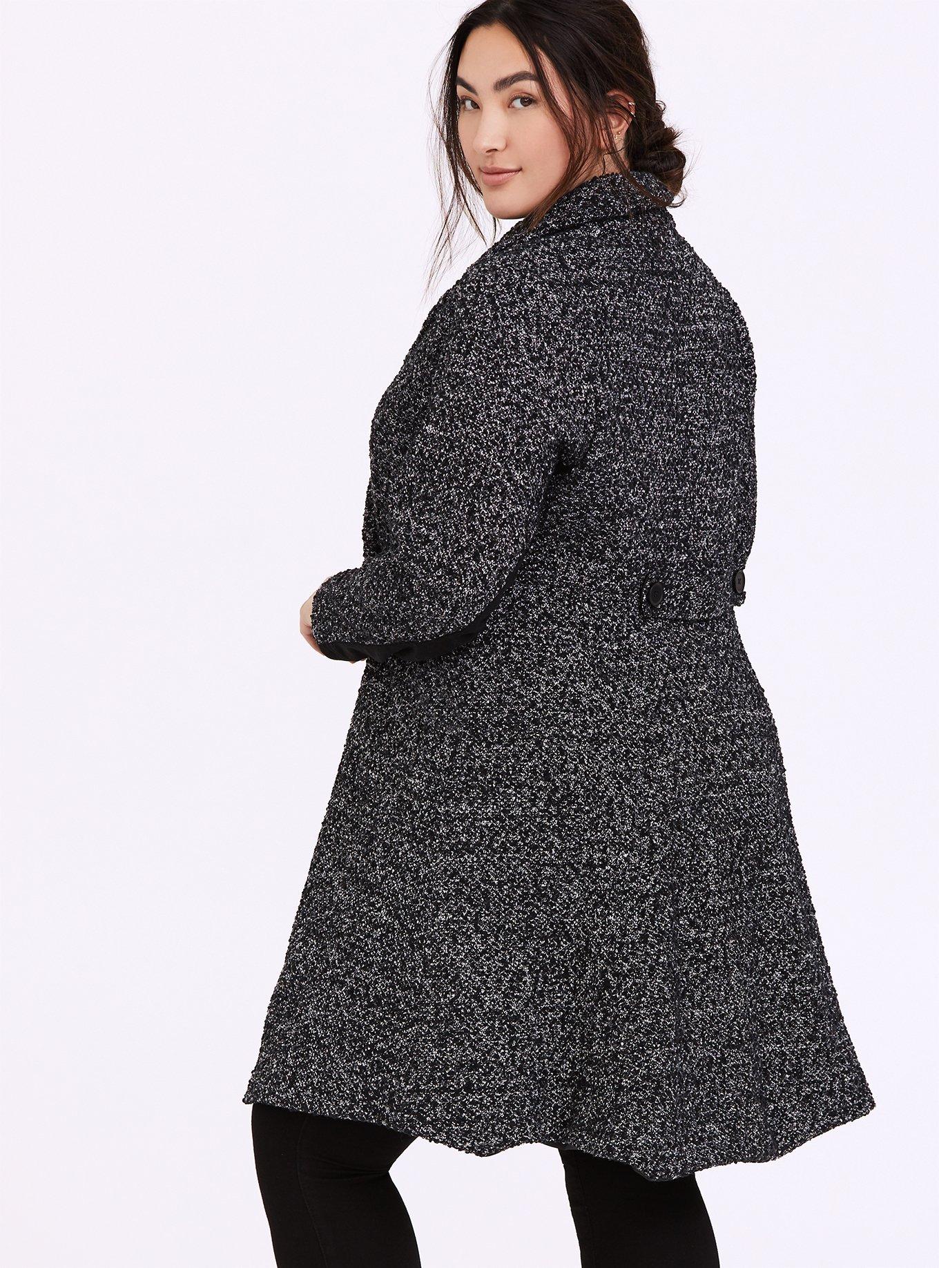 Black & White Boucle Fit & Flare Coat, BLACK WHITE, alternate