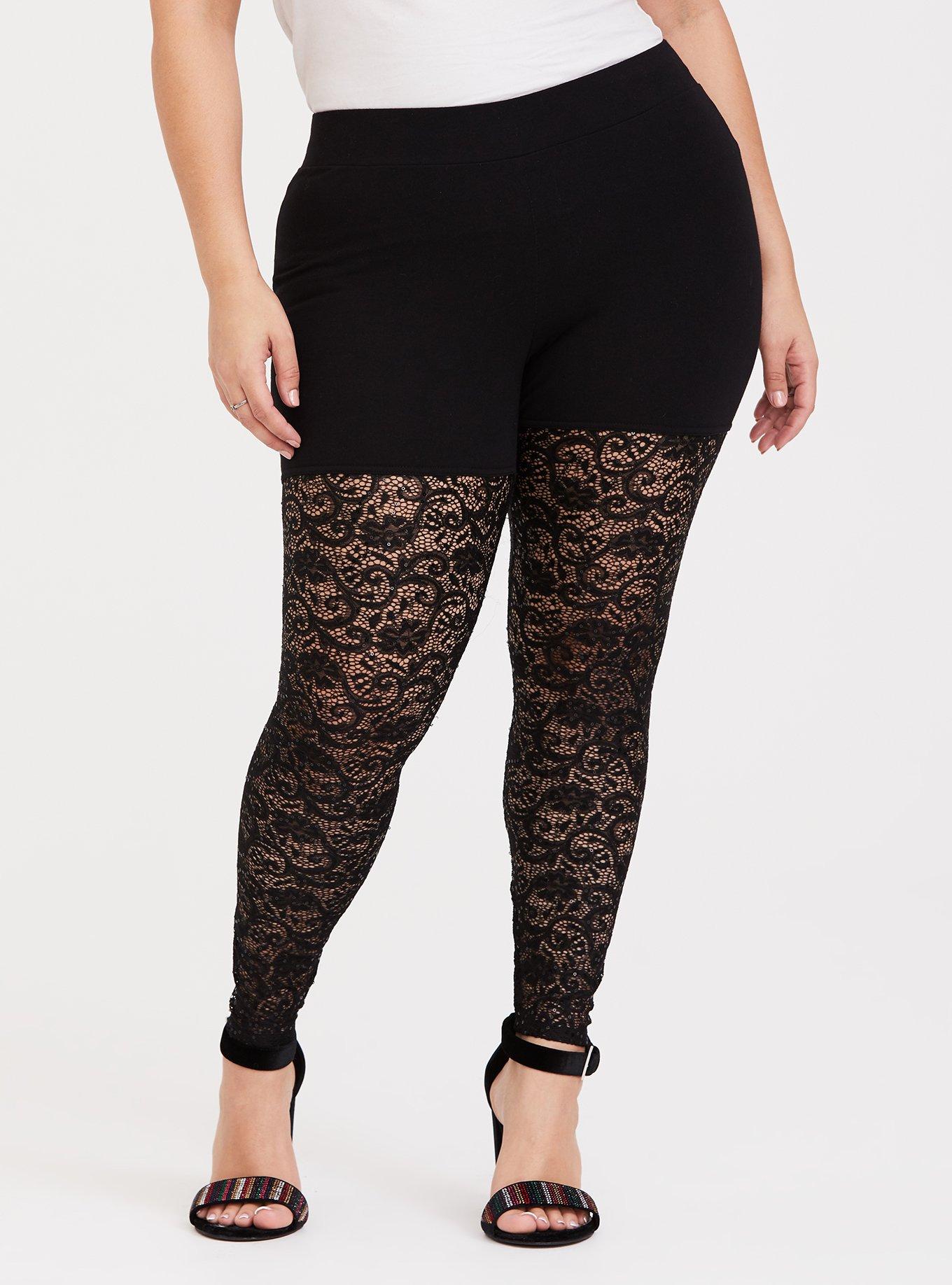Plus Size Premium Legging Sequin Lace Black Torrid