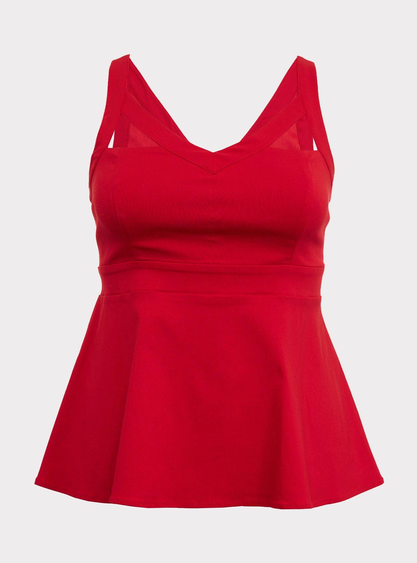 Red Bengaline Cutout Peplum Top, , hi-res