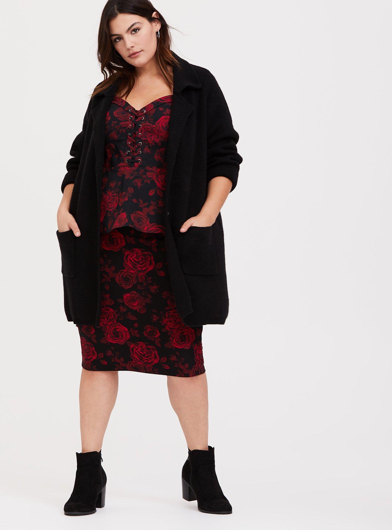 Plus Size Peplum Bengaline Lace-Up Cami, OLD HOLLYWOOD FLORAL, alternate