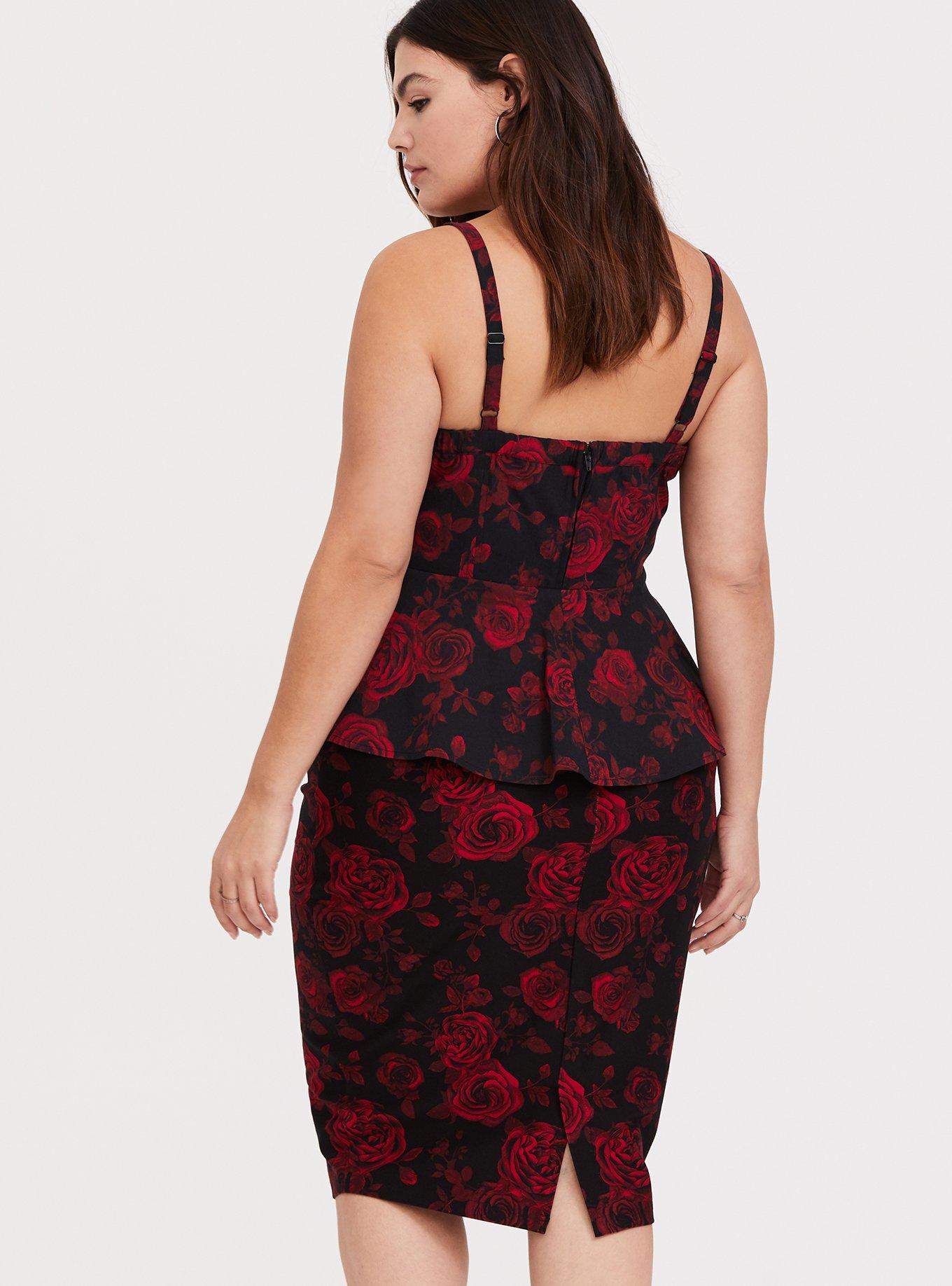 Plus Size Peplum Bengaline Lace-Up Cami, OLD HOLLYWOOD FLORAL, alternate