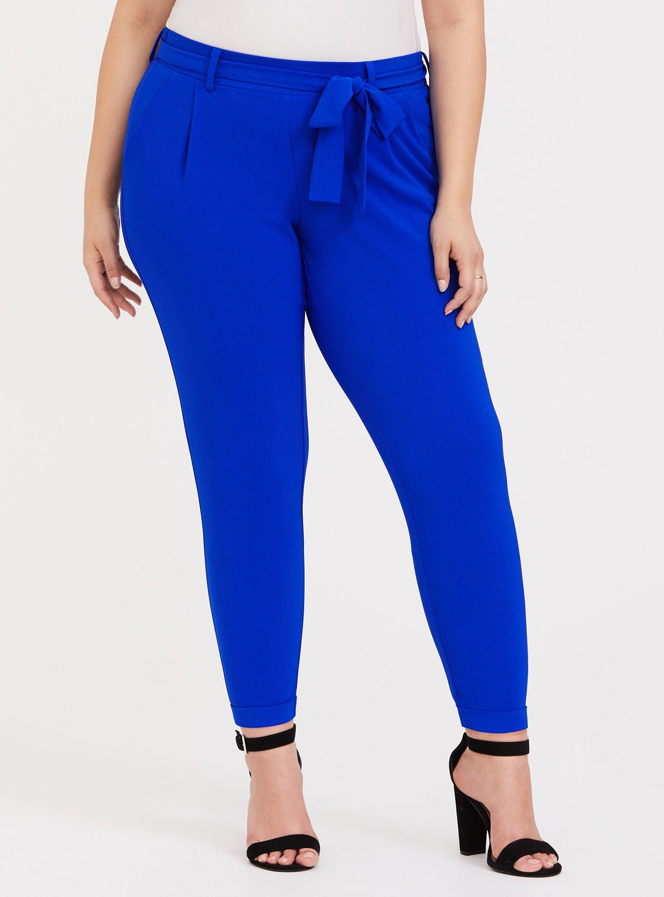 Plus Size - Electric Blue Crepe Tie Front Tapered Pant - Torrid