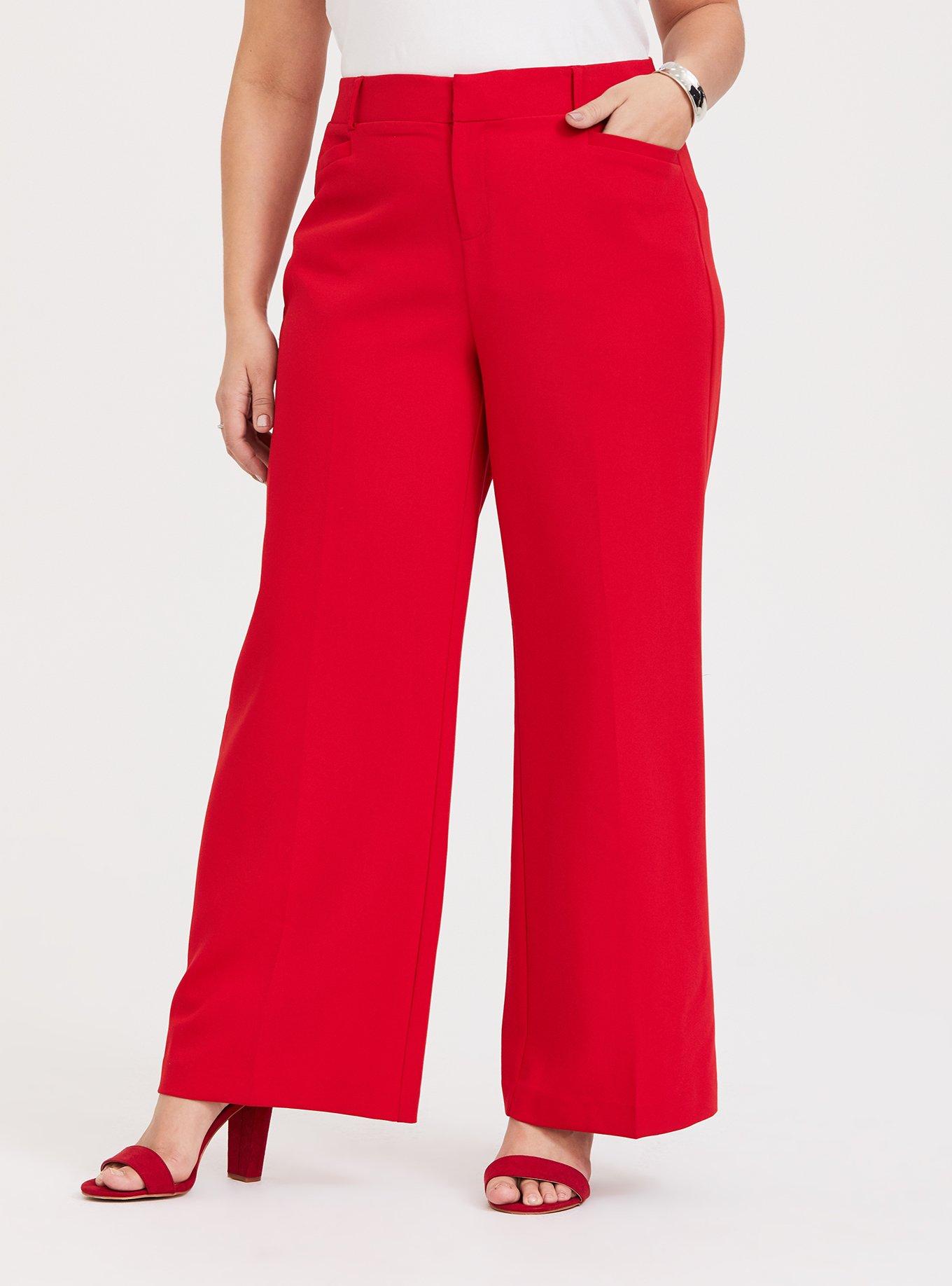 Plus Red High Waisted Wide Leg Trousers