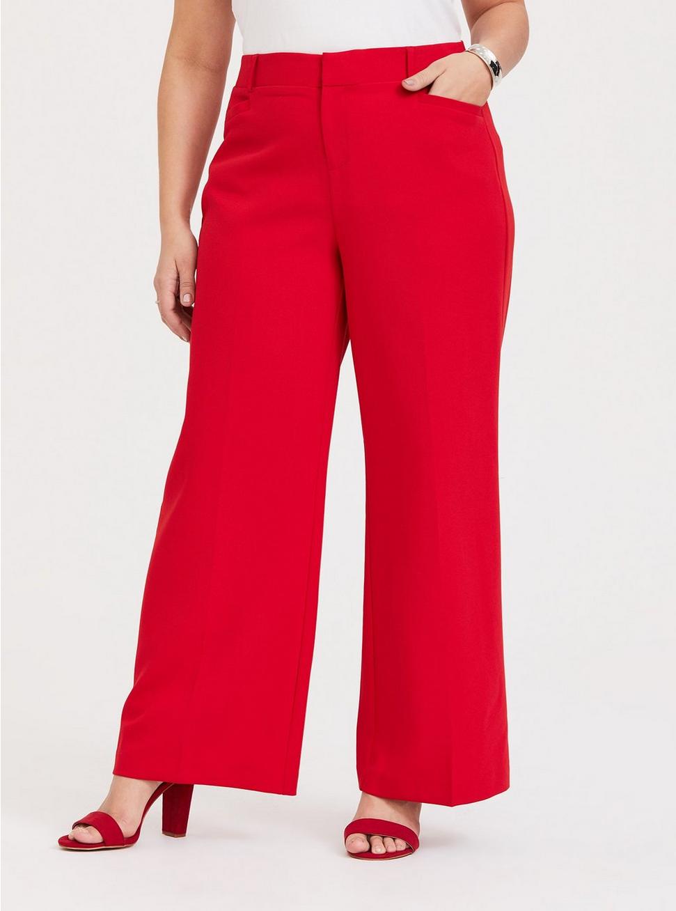 Plus Size   Red Structured Woven Wide Leg Pant   Torrid