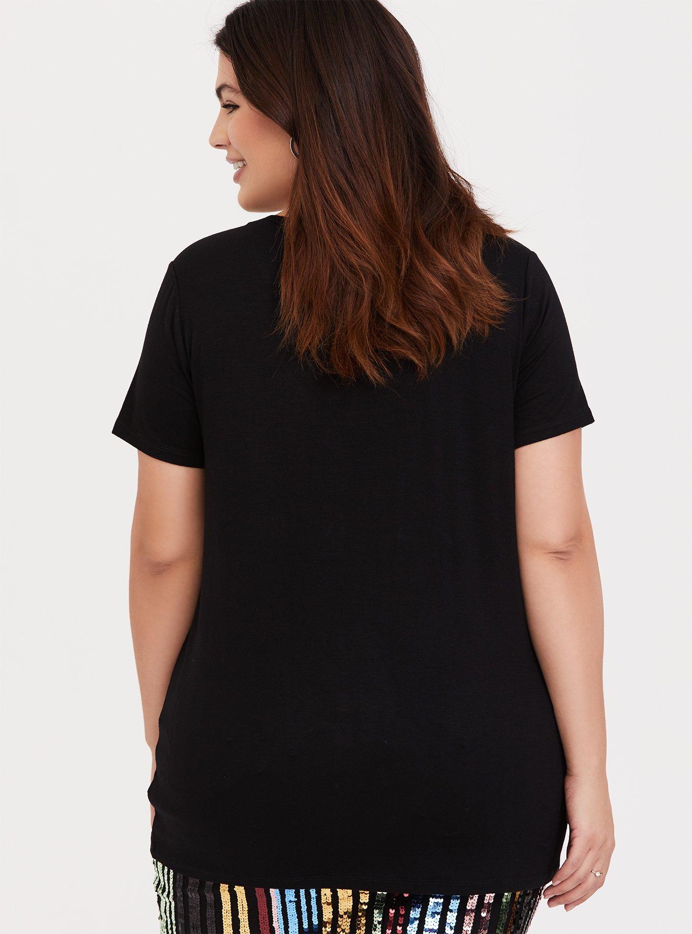 Super Soft Cheers Black Slim Fit Sequin Tee, DEEP BLACK, alternate