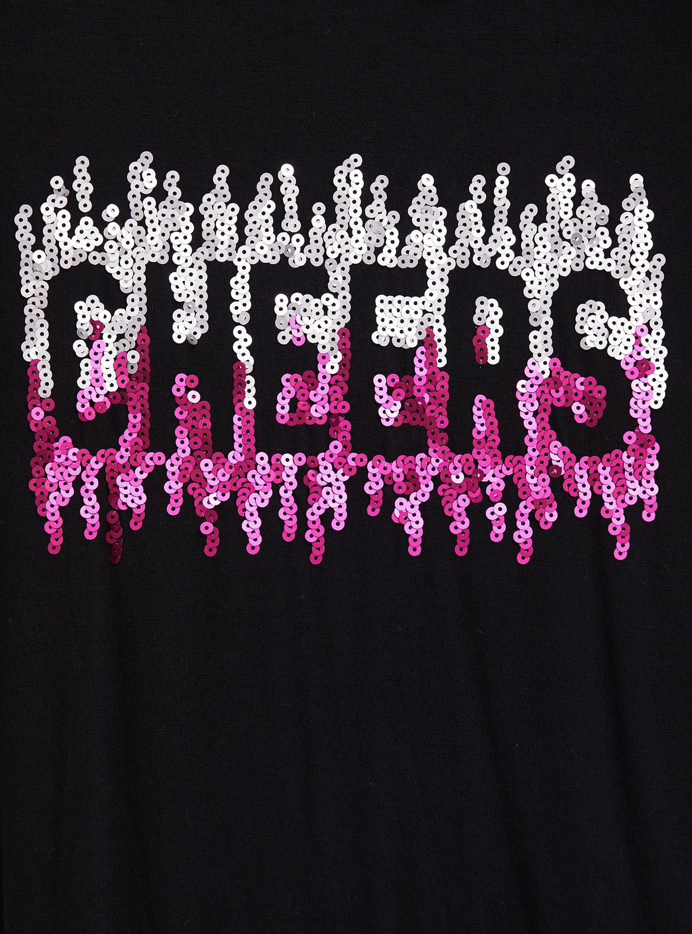 Super Soft Cheers Black Slim Fit Sequin Tee, DEEP BLACK, alternate