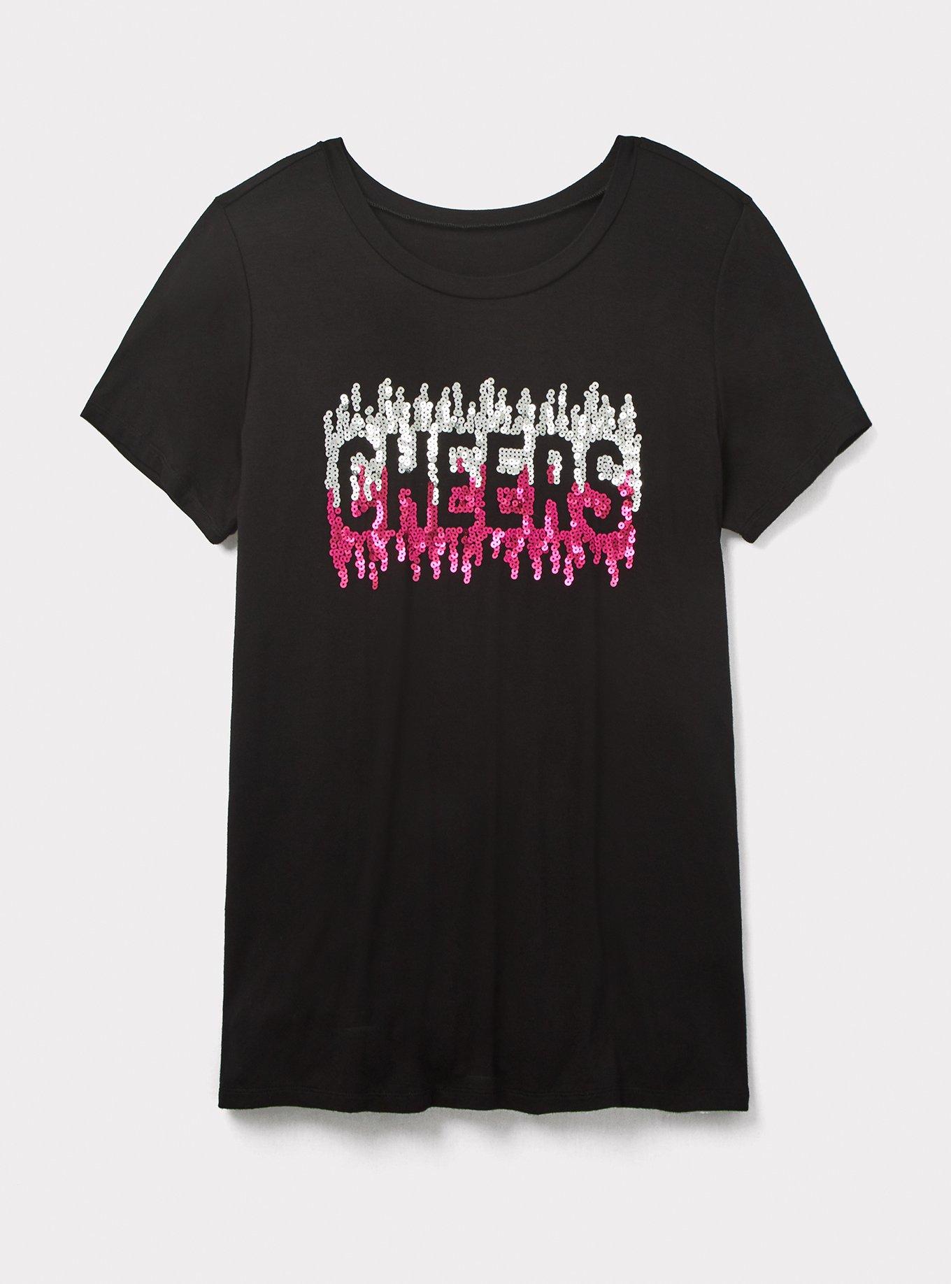 Super Soft Cheers Black Slim Fit Sequin Tee, DEEP BLACK, hi-res
