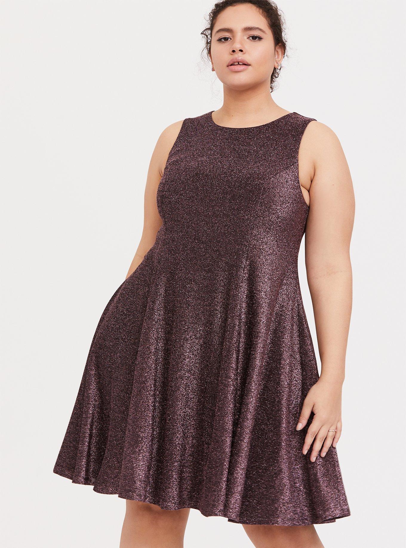 Plus Size - Rose Gold Glitter Fluted Mini Dress - Torrid