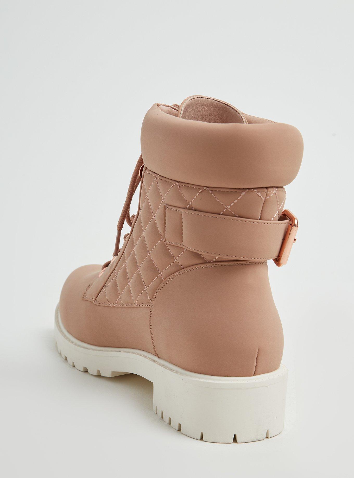 Plus Size Blush Pink Faux Leather Quilted Hiker Boot (WW), BLUSH, alternate