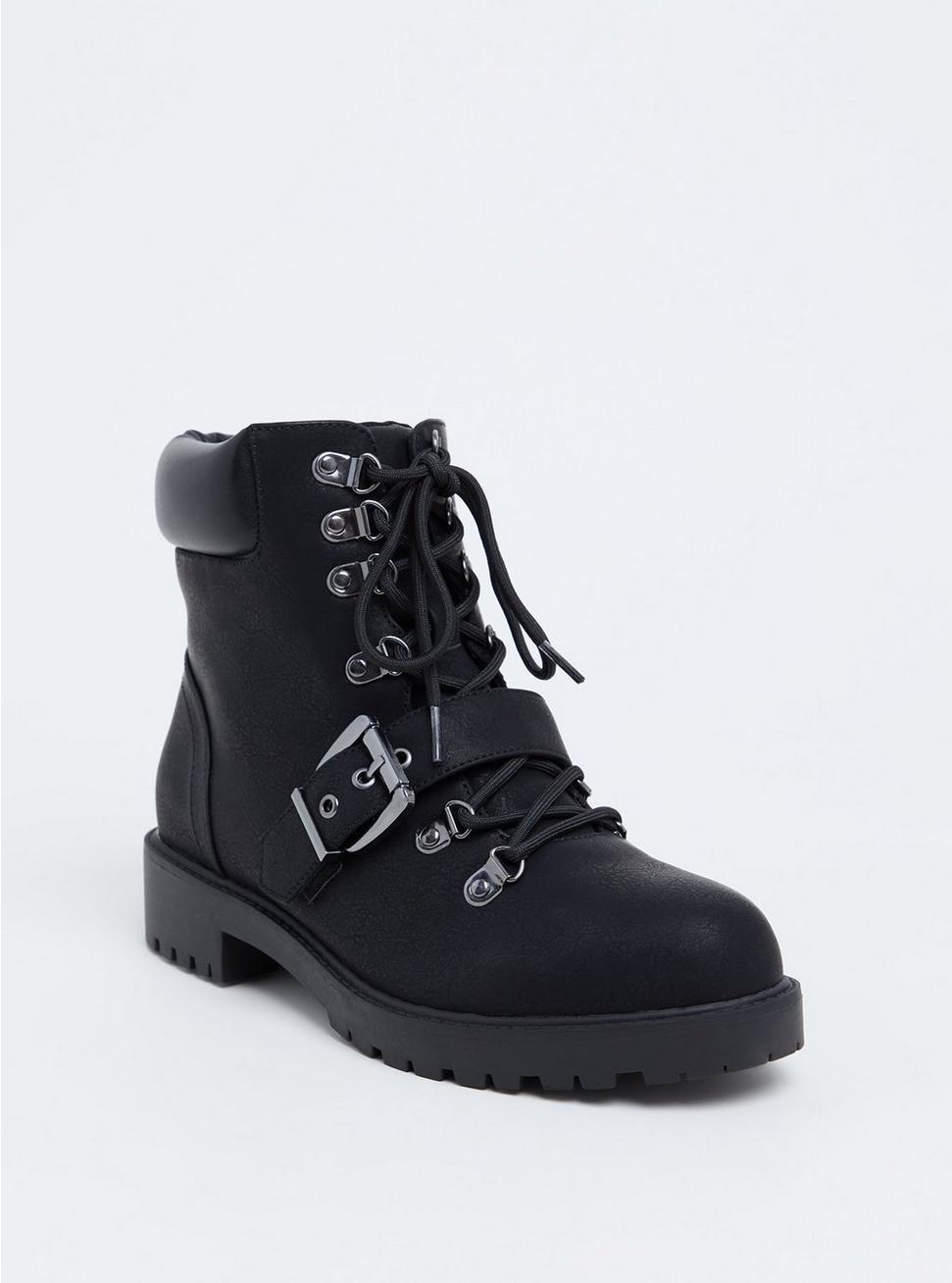Plus Size - Black Faux Leather Hiker Boot (WW) - Torrid