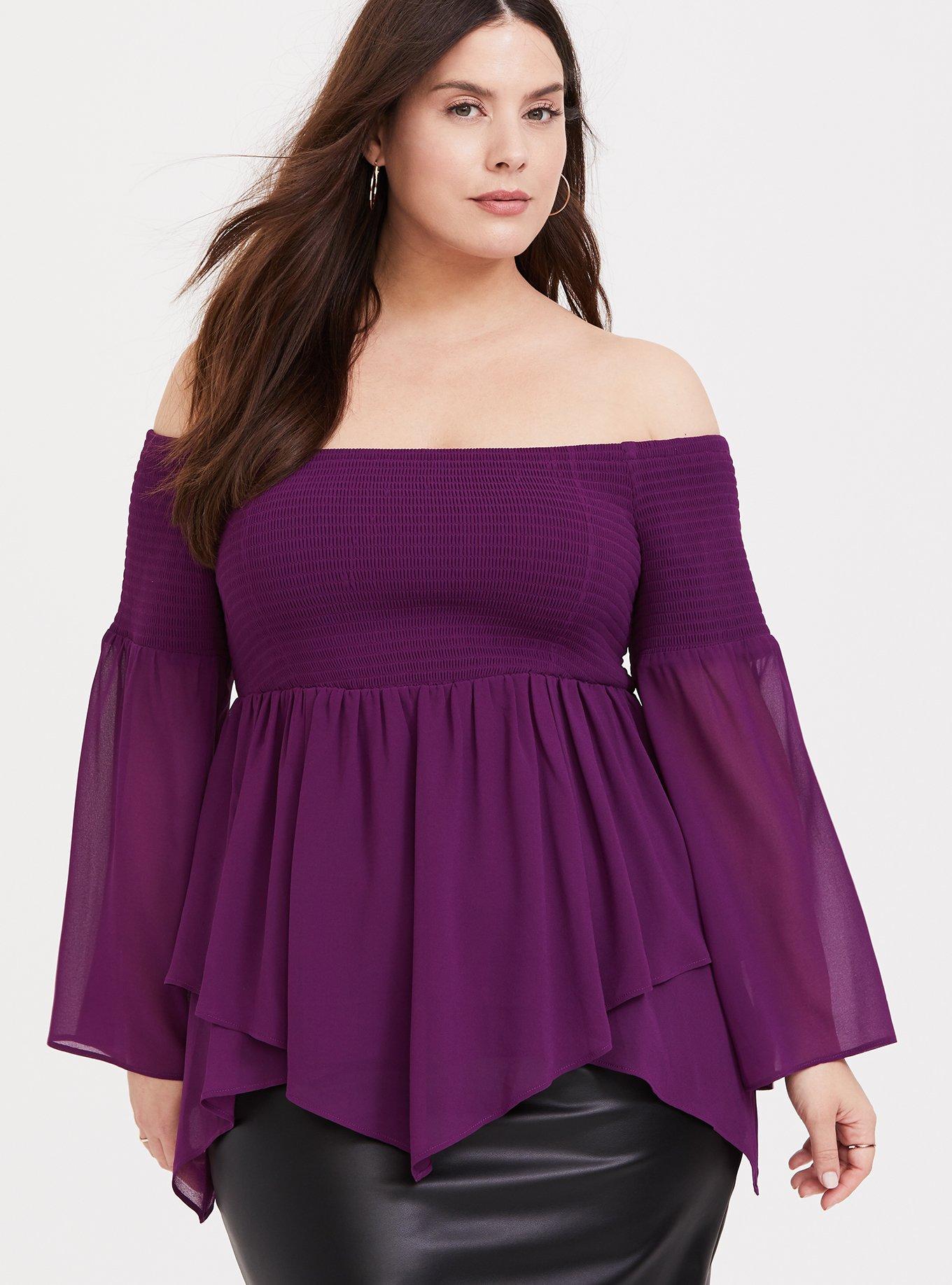 Plus Size Babydoll Chiffon Smocked Off Shoulder Top Torrid