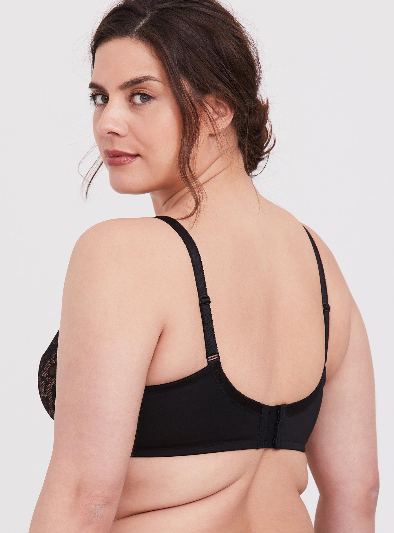 Full-Coverage Unlined Mesh Lace Ballet Back Bra, RICH BLACK, alternate