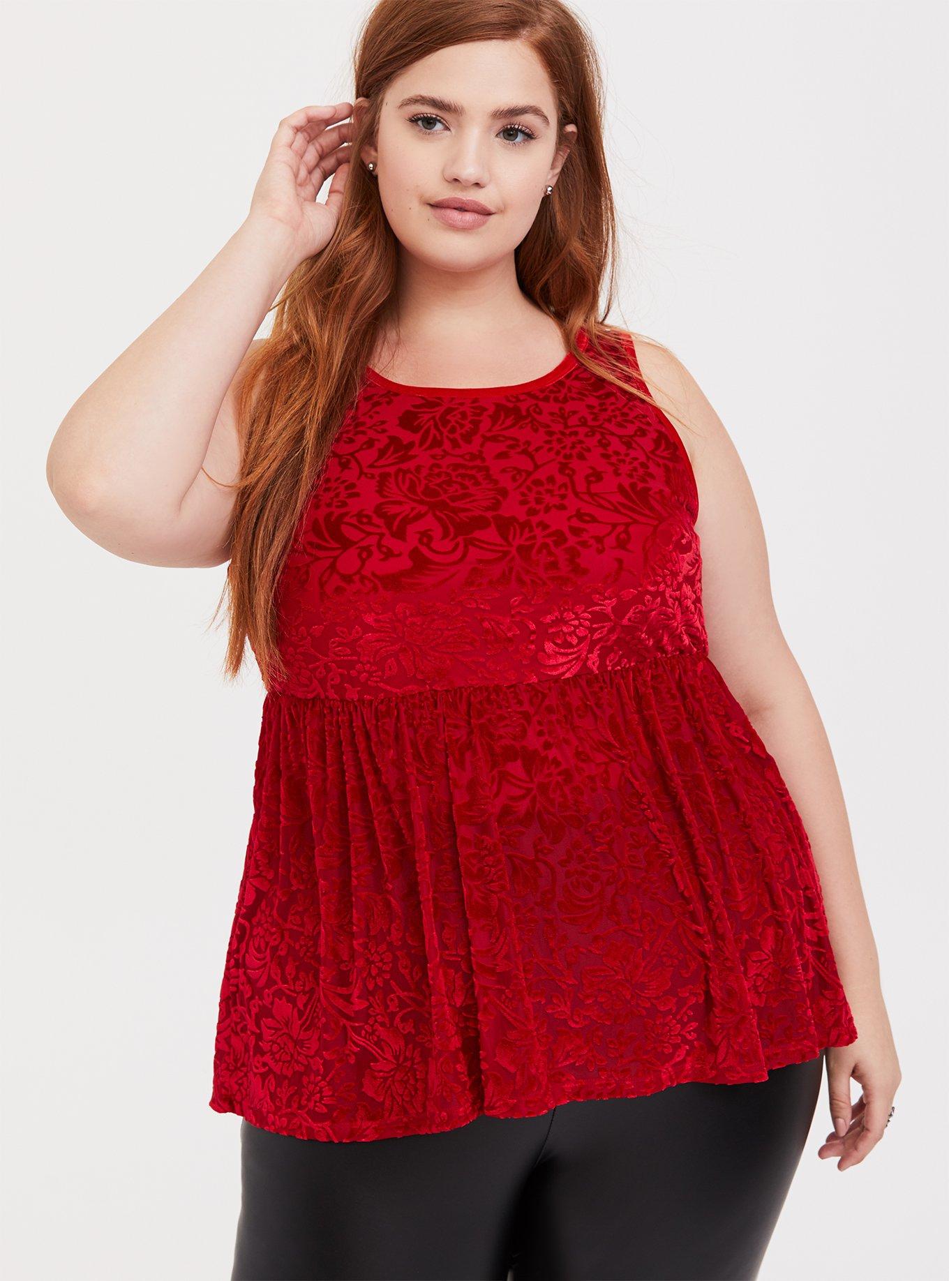 Red velvet peplum top online