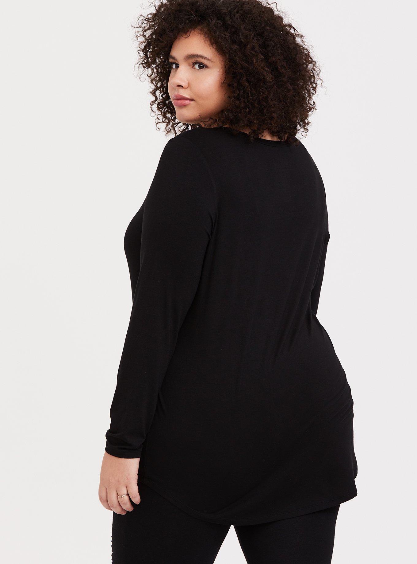 Plus Size Super Soft V-Neck Long Sleeve Tee, DEEP BLACK, alternate