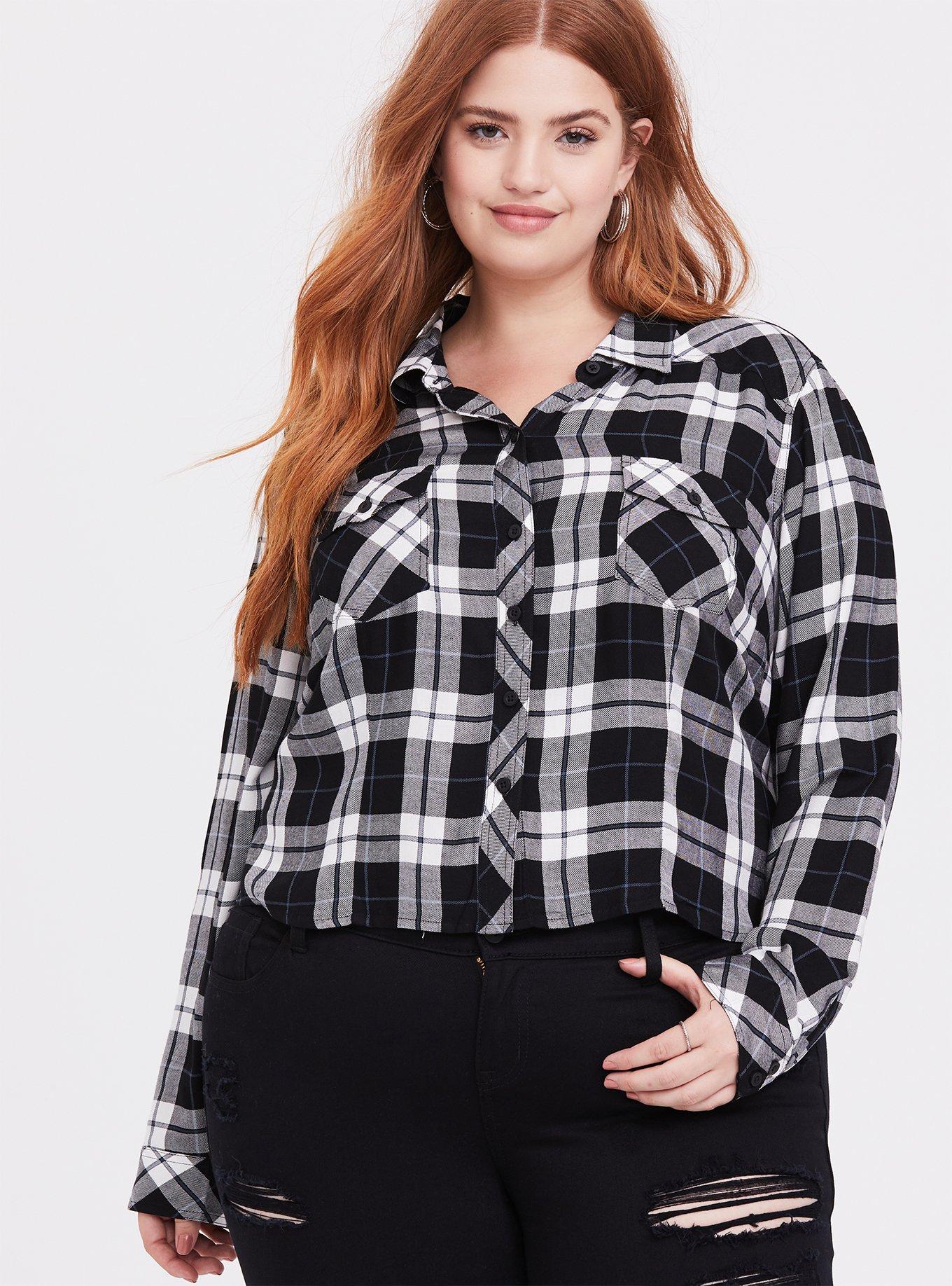 Fashion Nova Women's Check The Forecast Cropped Flannel Top