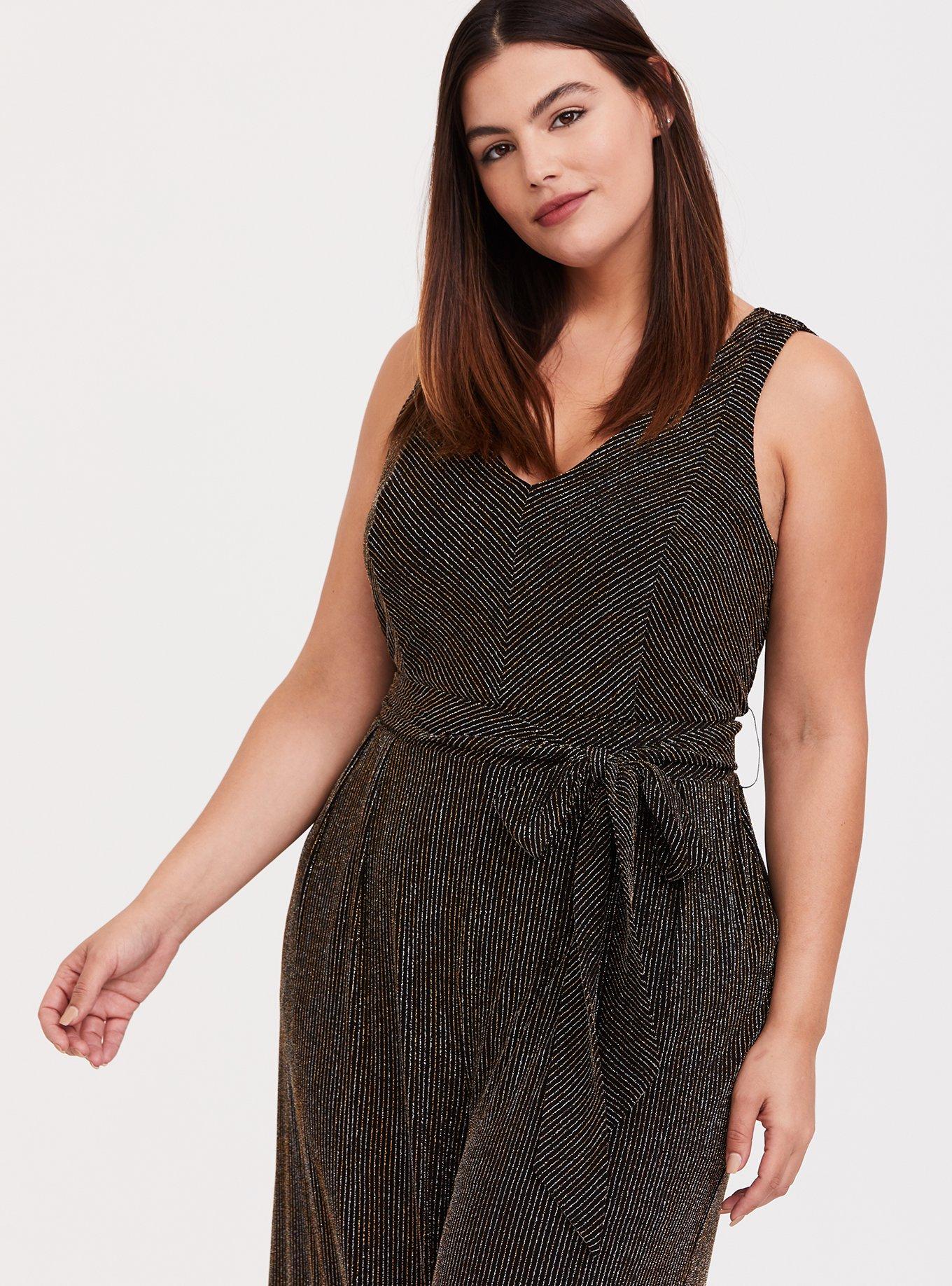 Plus Size - Glitter Knit Surplice Wide Leg Jumpsuit - Torrid