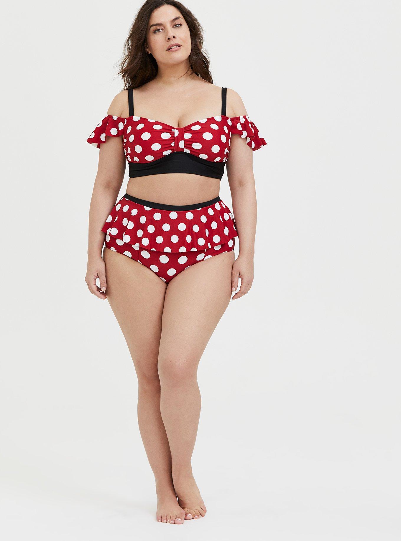 Plus Size Disney Minnie Mouse Red Polka Dot Cold Shoulder Wireless Bikini Top, DOT PRINT, alternate