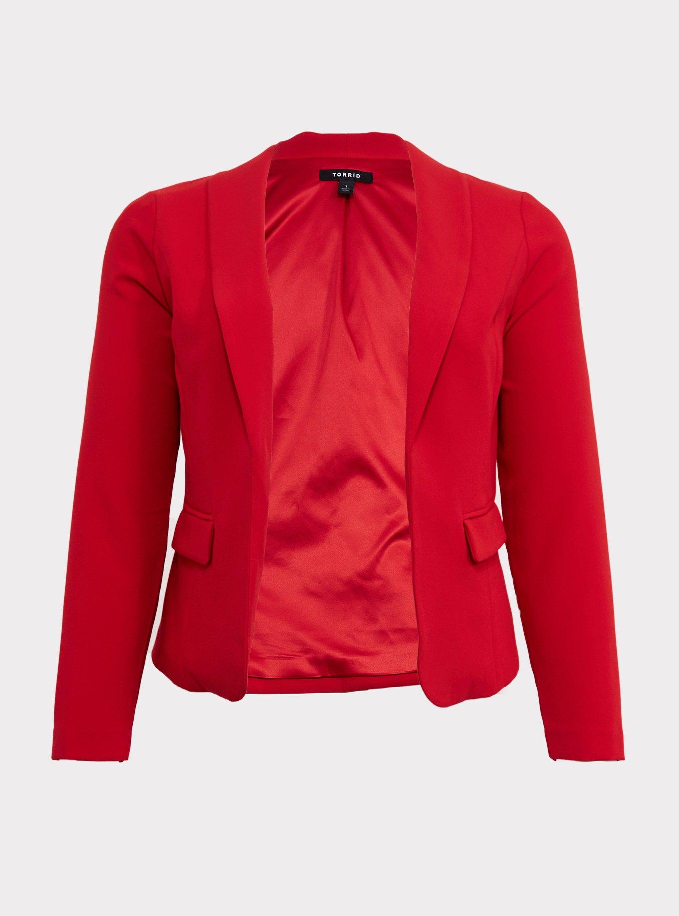 Red Open Front Blazer, , hi-res