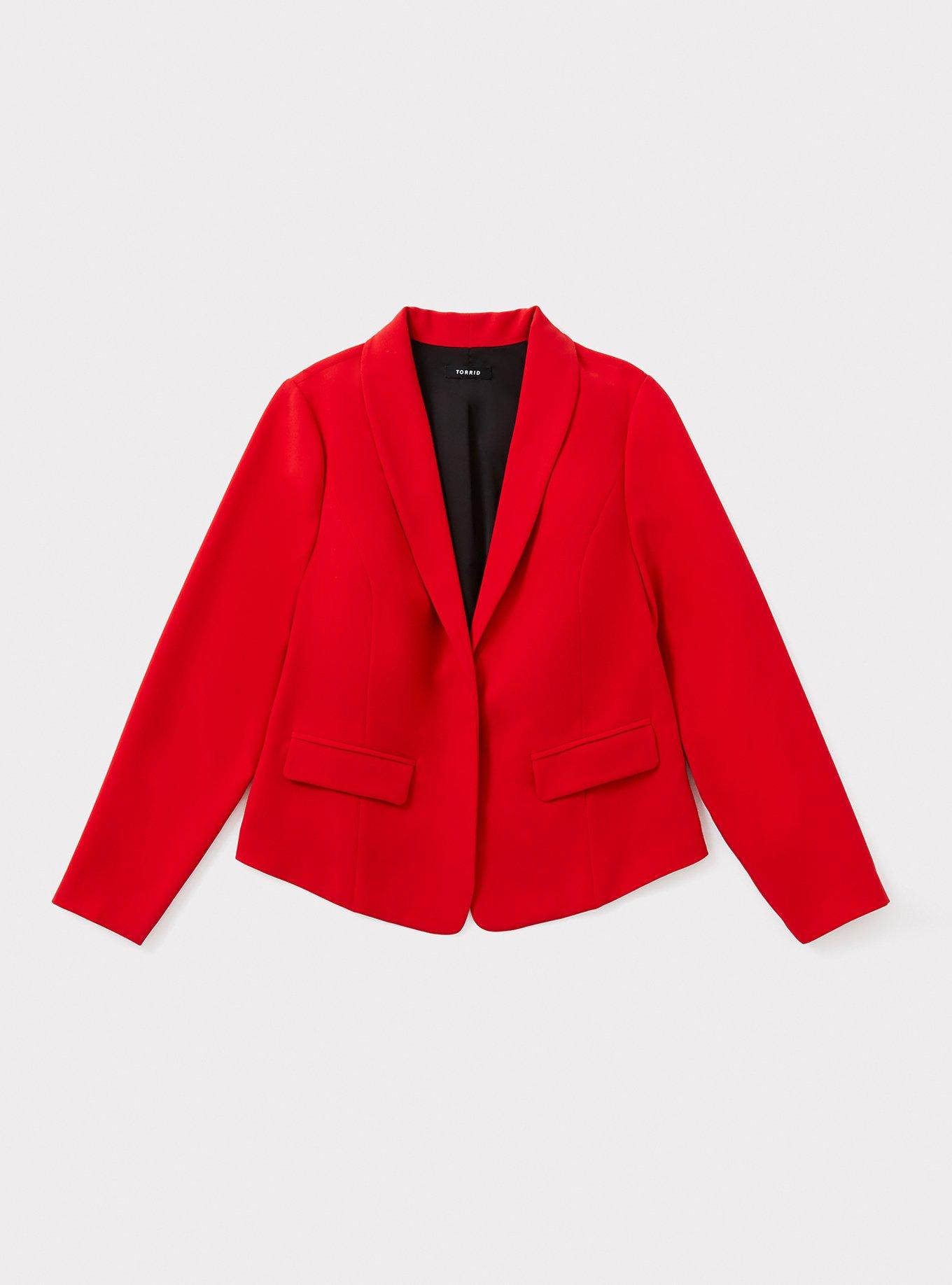 Red Open Front Blazer, , hi-res