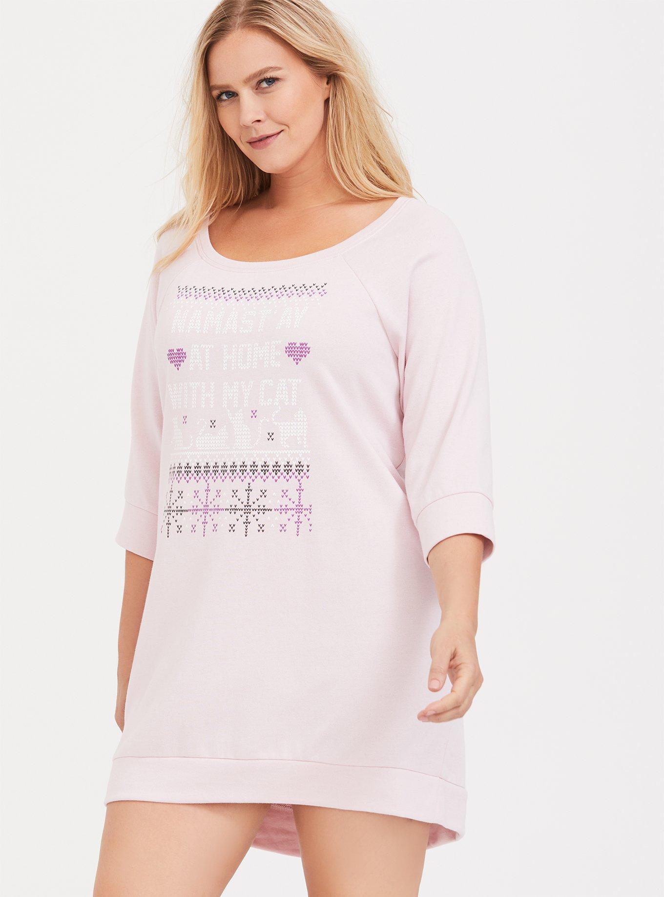Plus Size Jersey Sweatshirt Sleep Tunic Gown, PINK, alternate