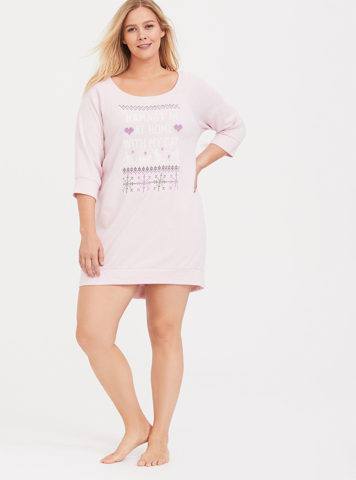 Plus Size Jersey Sweatshirt Sleep Tunic Gown, PINK, alternate