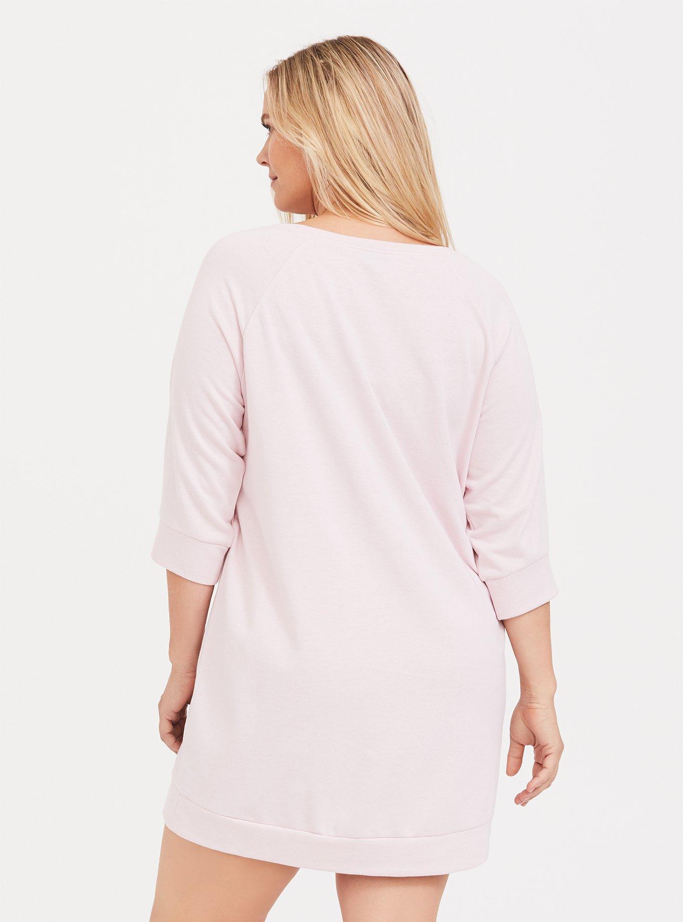 Plus Size Jersey Sweatshirt Sleep Tunic Gown, PINK, alternate