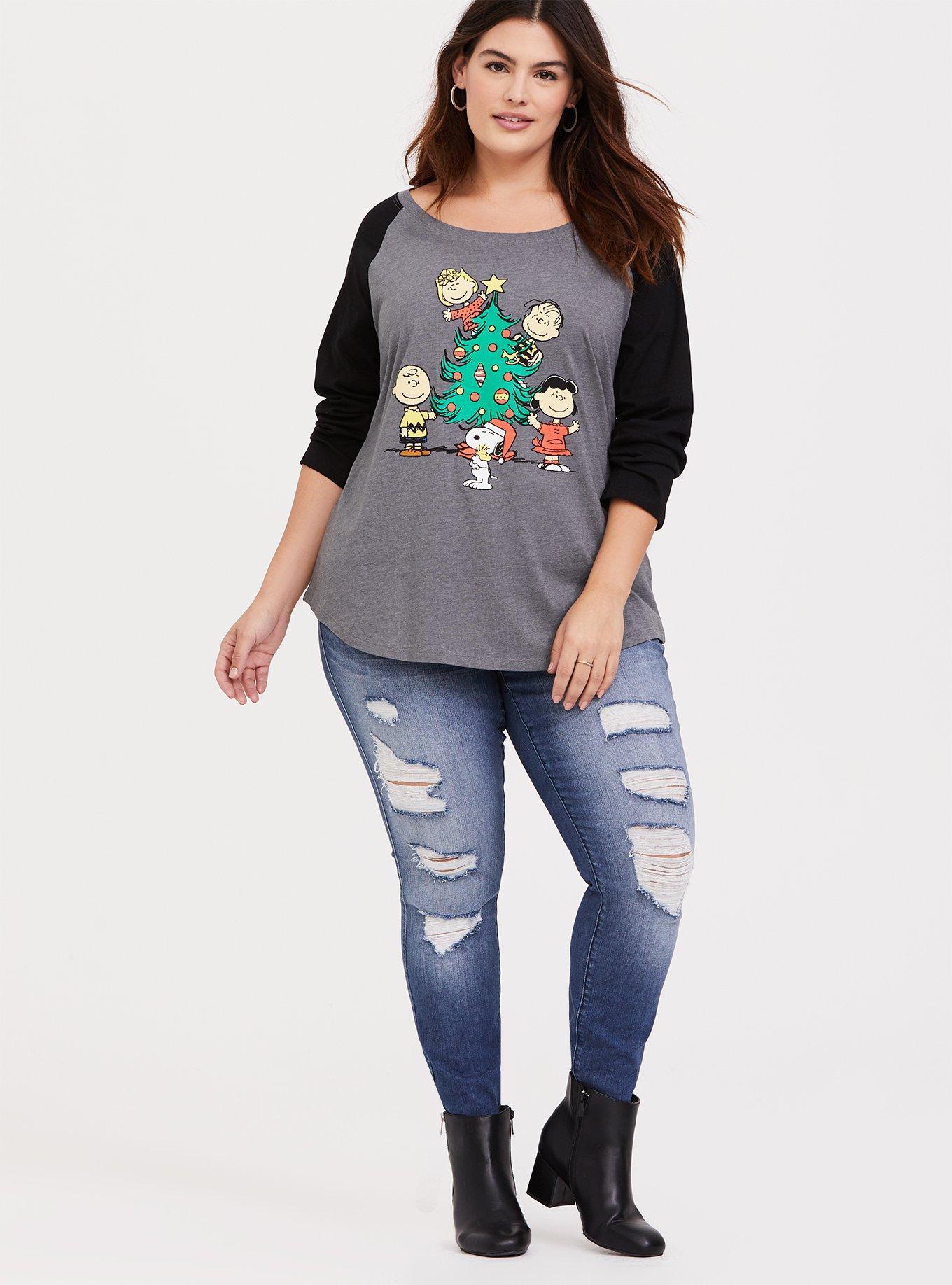 Peanuts Christmas Black & Grey Raglan Tee, MEDIUM HEATHER GREY, alternate