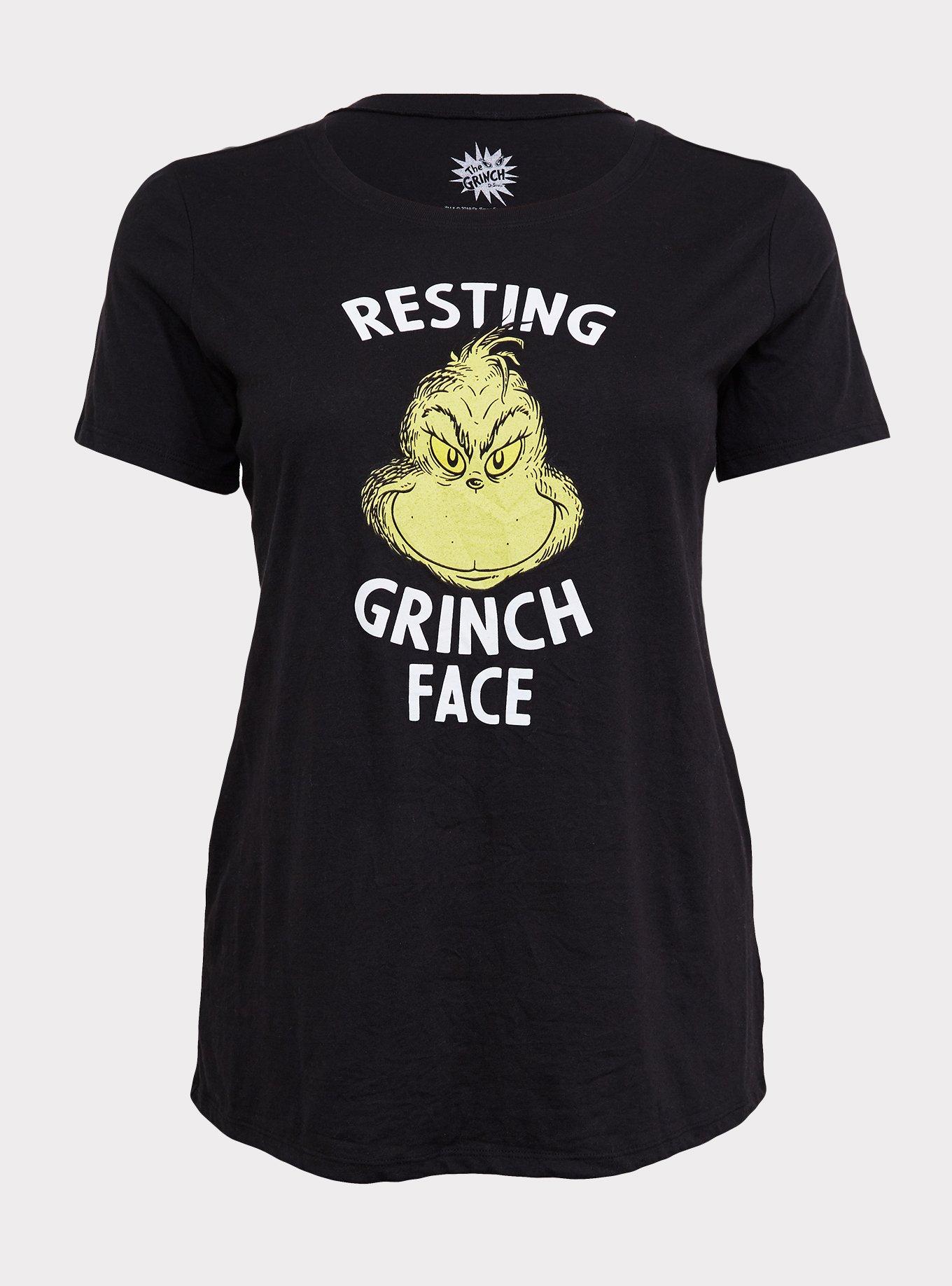Dr. Seuss Resting Grinch Face Black Crew Tee, , hi-res